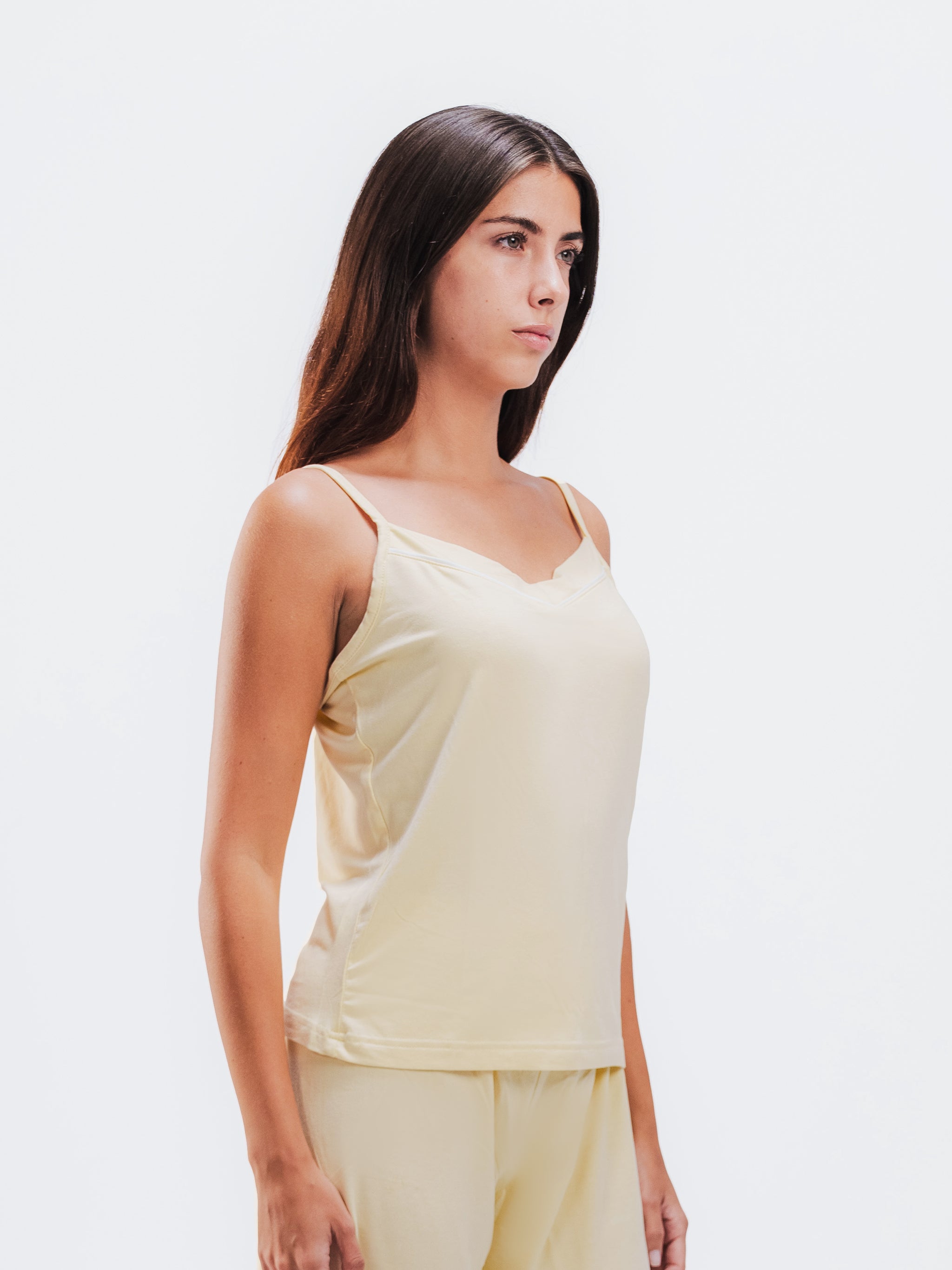 BUTTER YELLOW PIPED SPAGHETTI PANTS SET