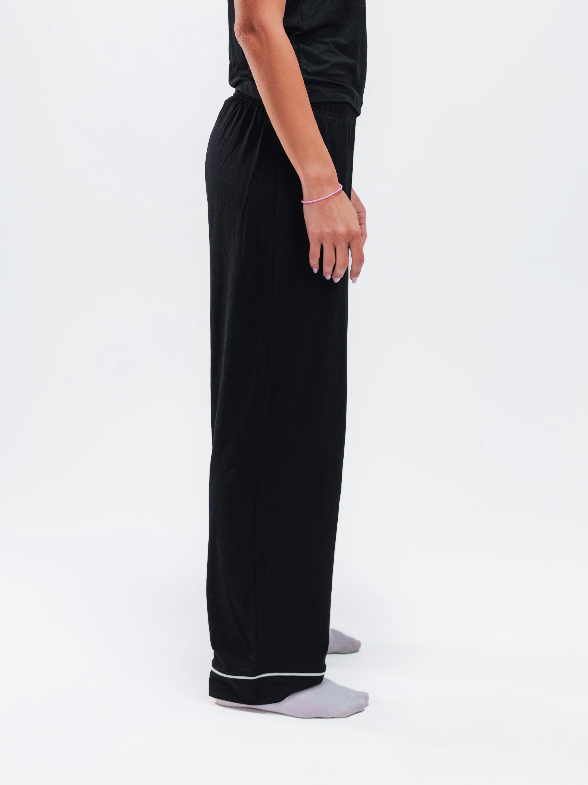 BLACK PIPED SPAGHETTI PANTS SET