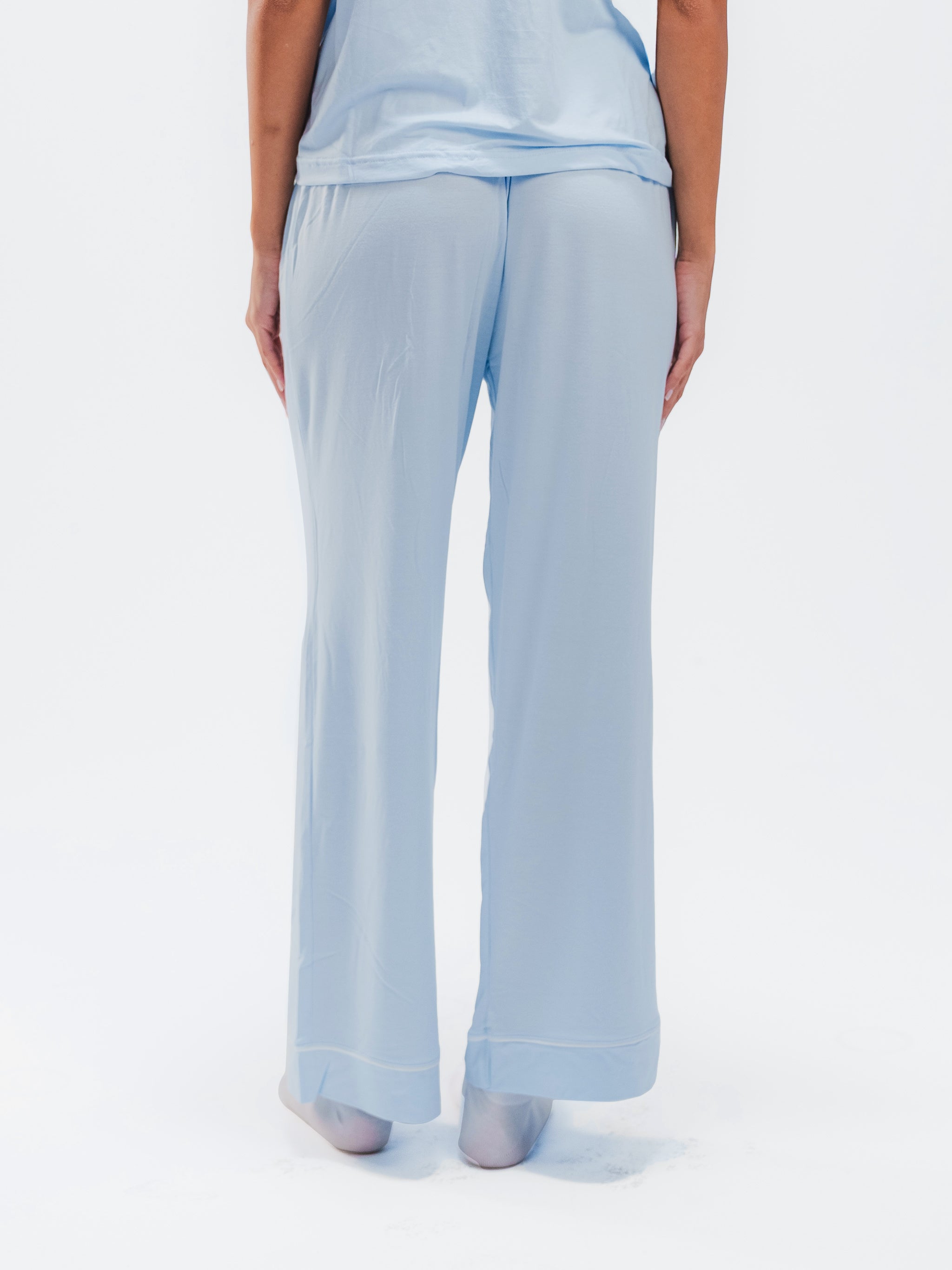 BABY BLUE PIPED SHORT SLEEVE & PANTS SET