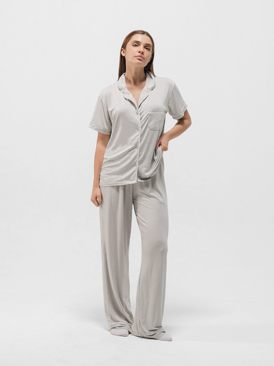 PIPED SHORT SLEEVE & PANTS SET