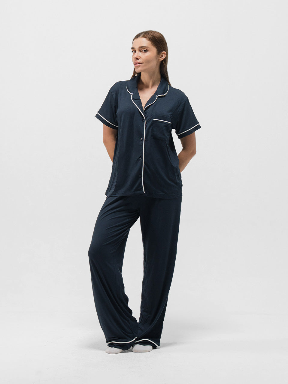 PIPED SHORT SLEEVE & PANTS SET