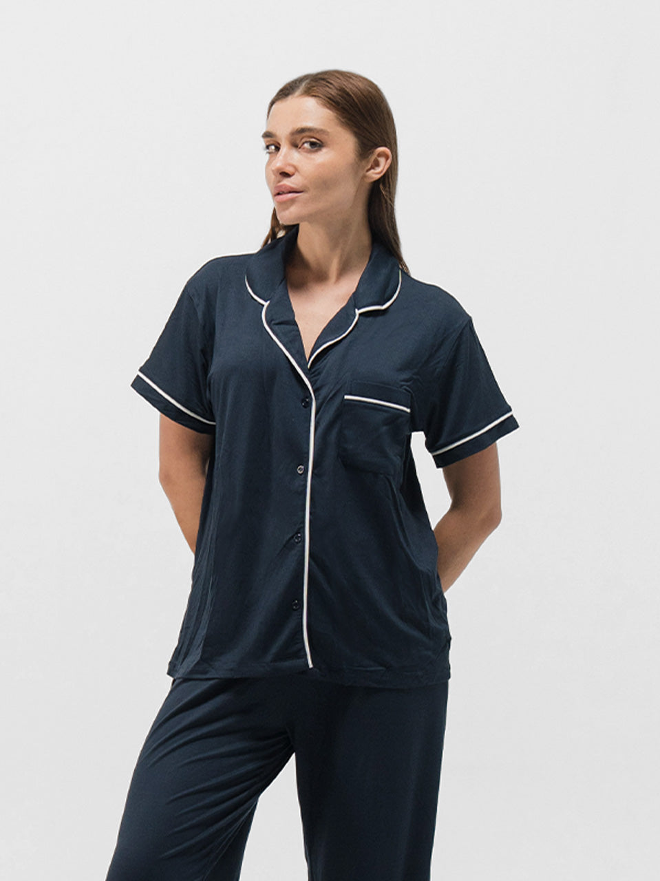 PIPED SHORT SLEEVE & PANTS SET