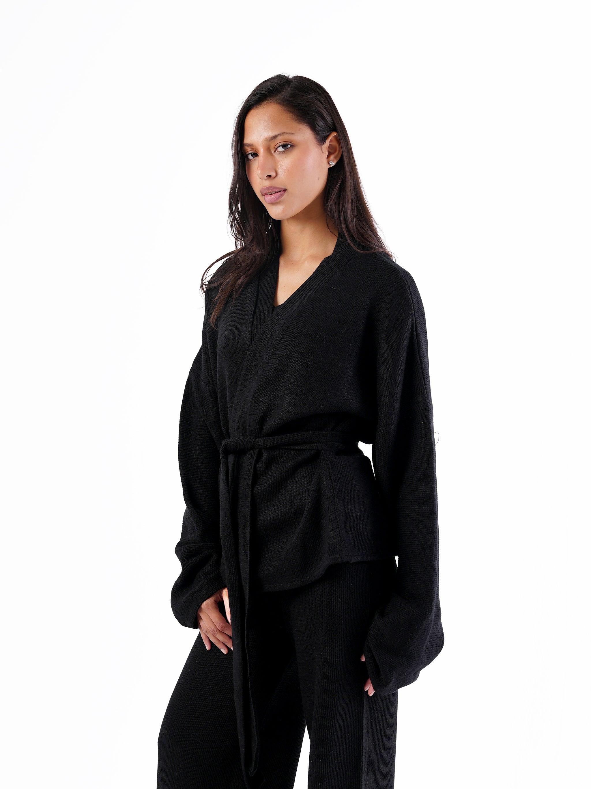 KNIT SHORT WRAP CARDIGAN