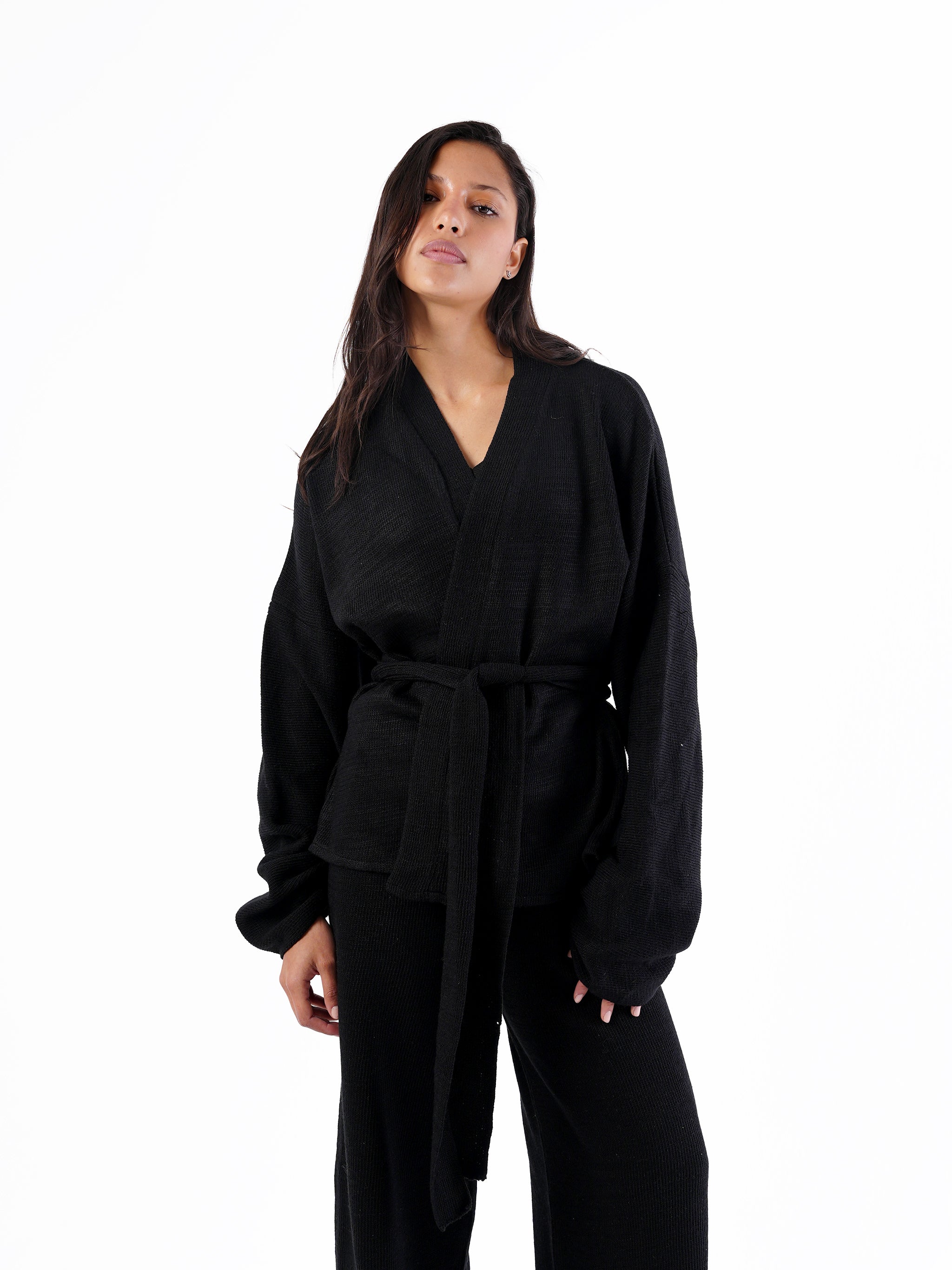 KNIT SHORT WRAP CARDIGAN