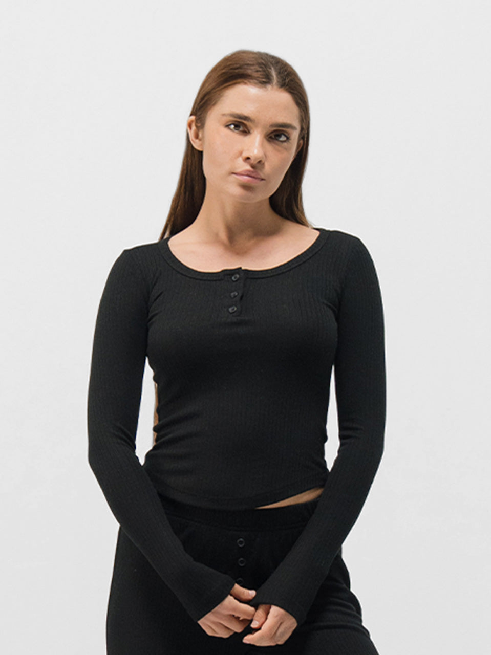 RIBBED COTTON BUTTON UP LONG SLEEVE PANTS SET