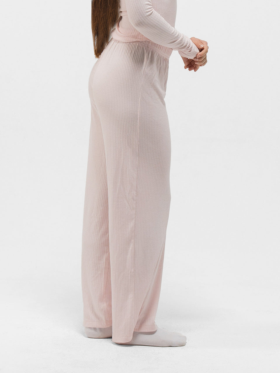 RIBBED COTTON BUTTON UP LONG SLEEVE PANTS SET