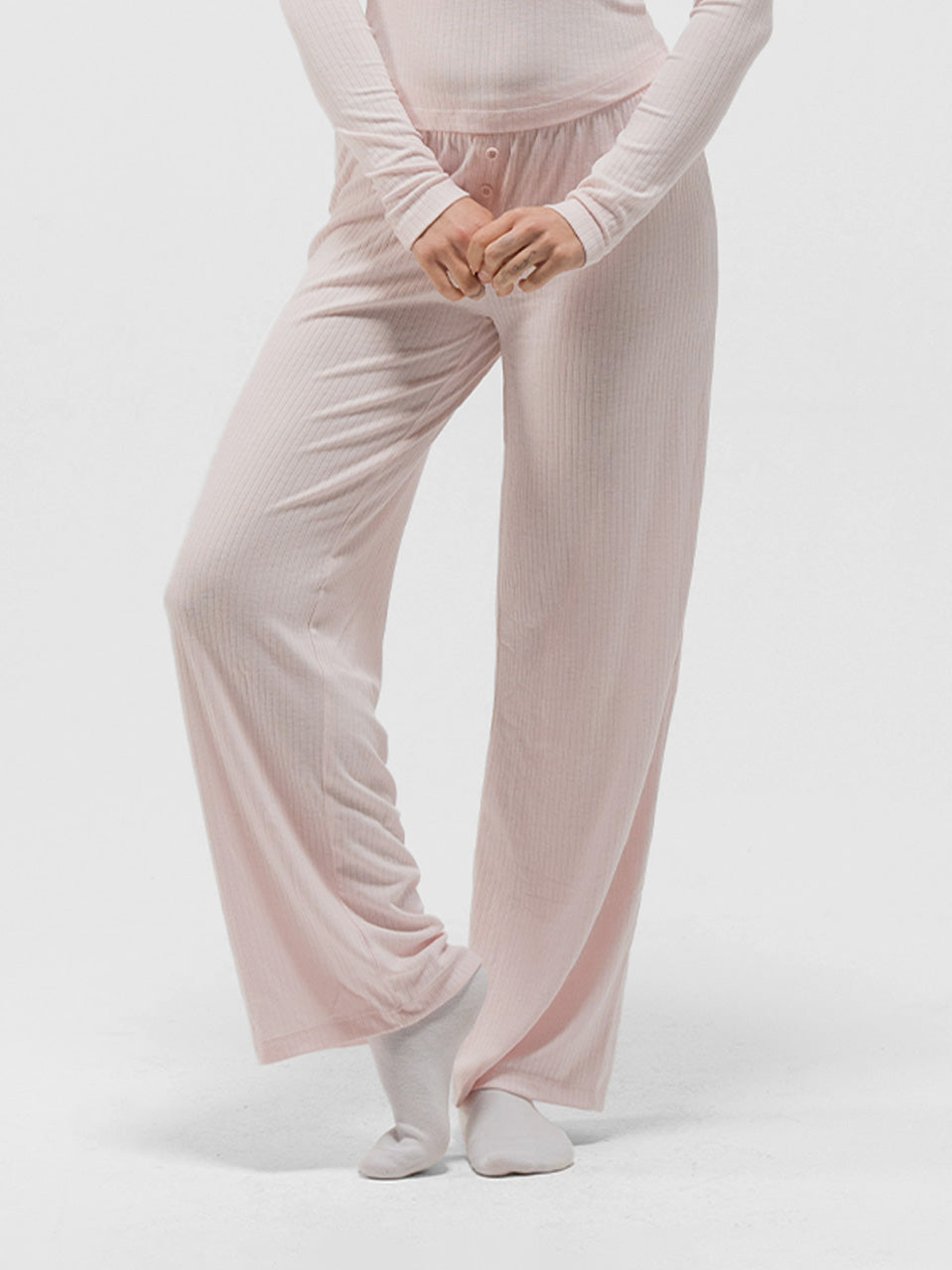 RIBBED COTTON BUTTON UP LONG SLEEVE PANTS SET