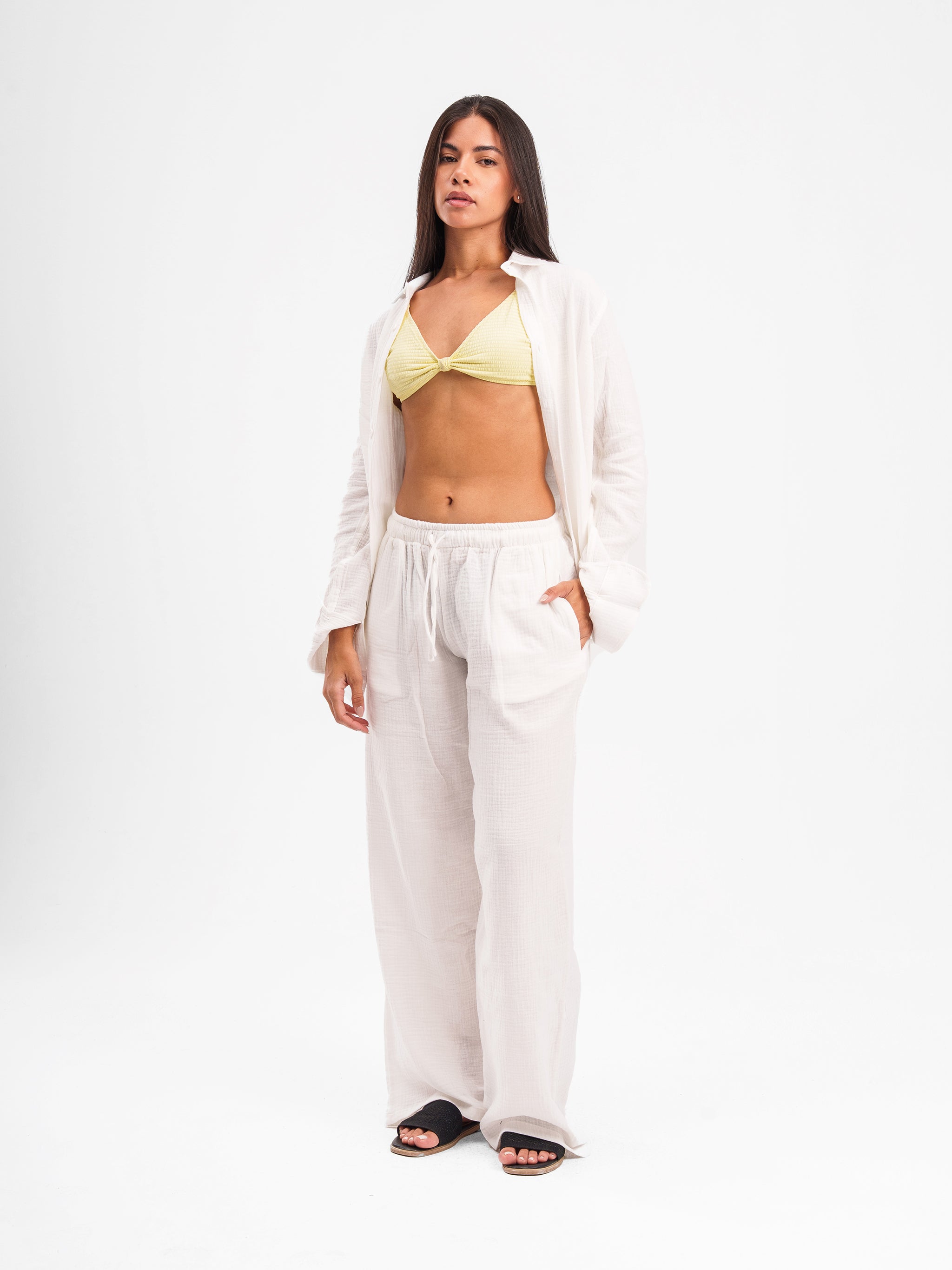 OFF-WHITE RIPPLED LINEN PANTS
