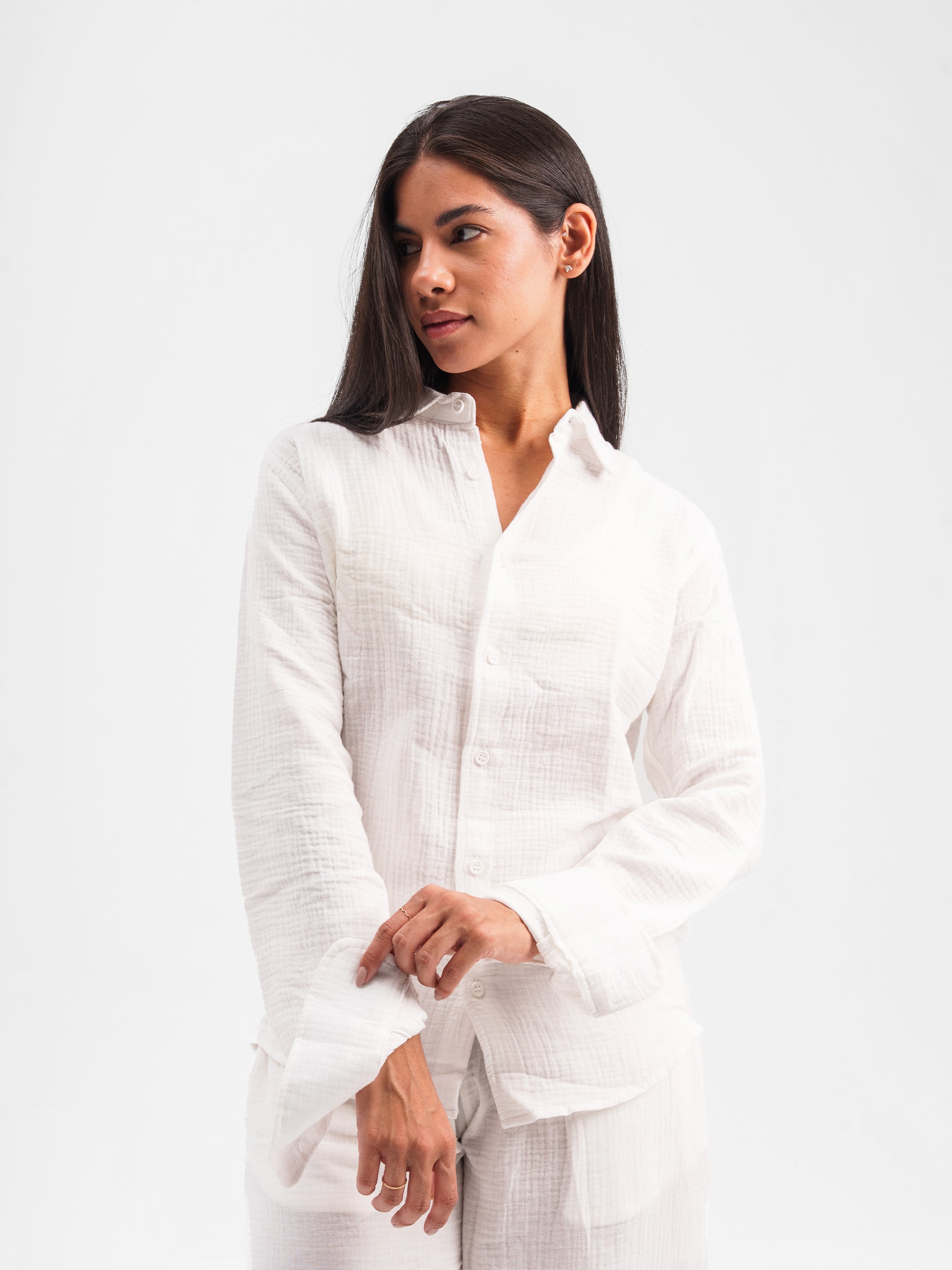 OFF-WHITE RIPPLED LINEN SHIRT