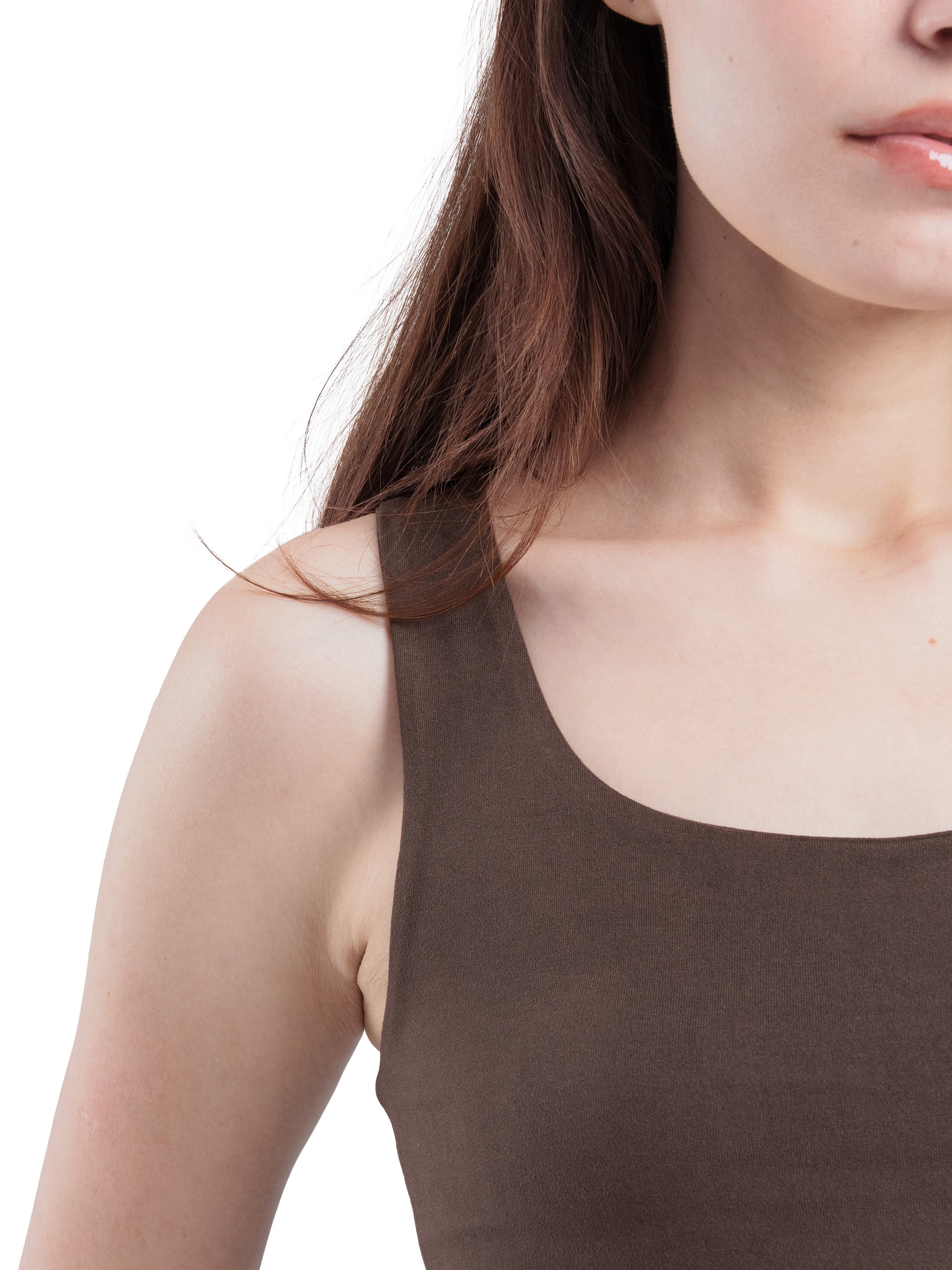 BROWN MICROFIBER U-SHAPED TANK TOP