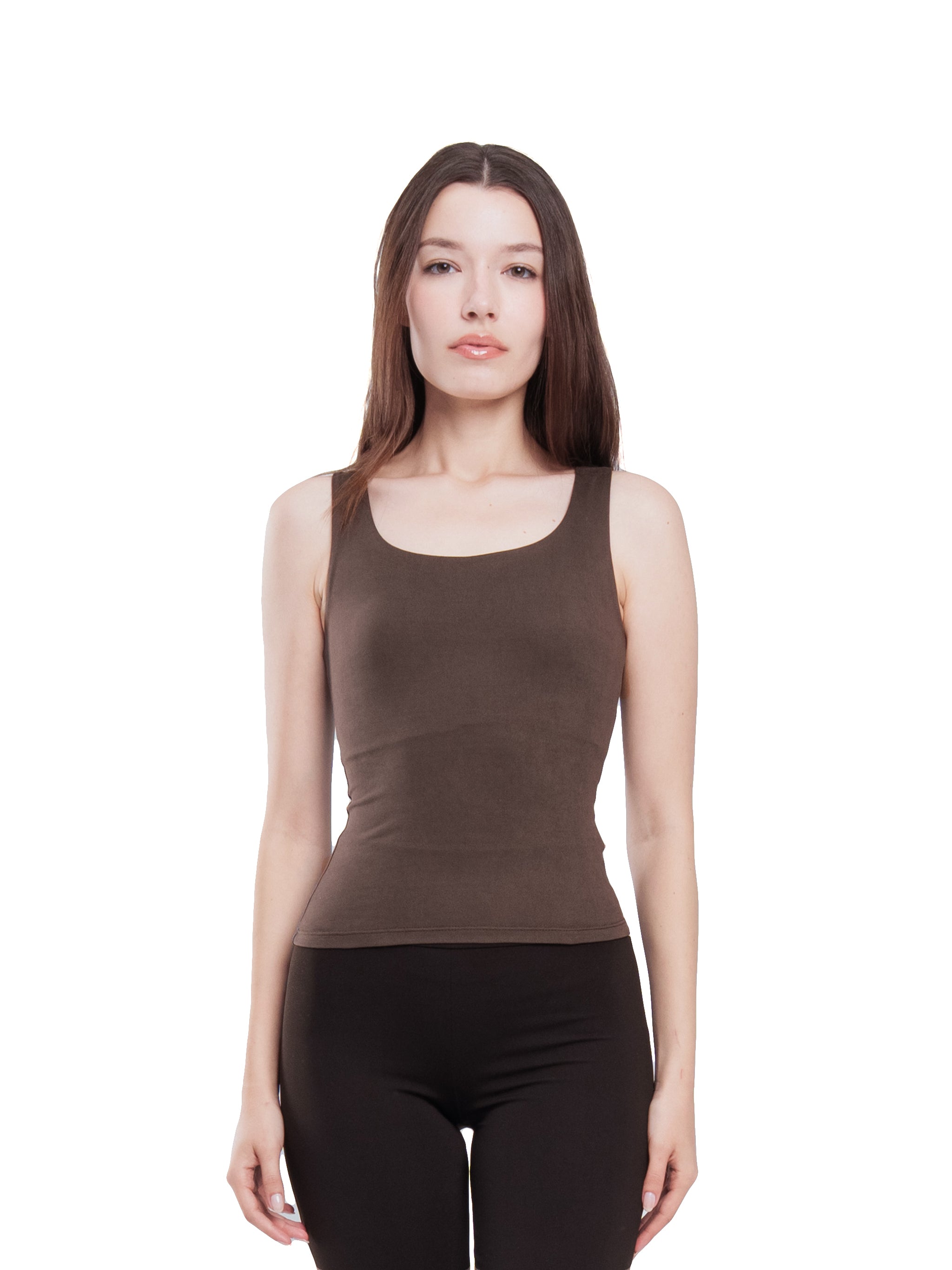 BROWN MICROFIBER U-SHAPED TANK TOP