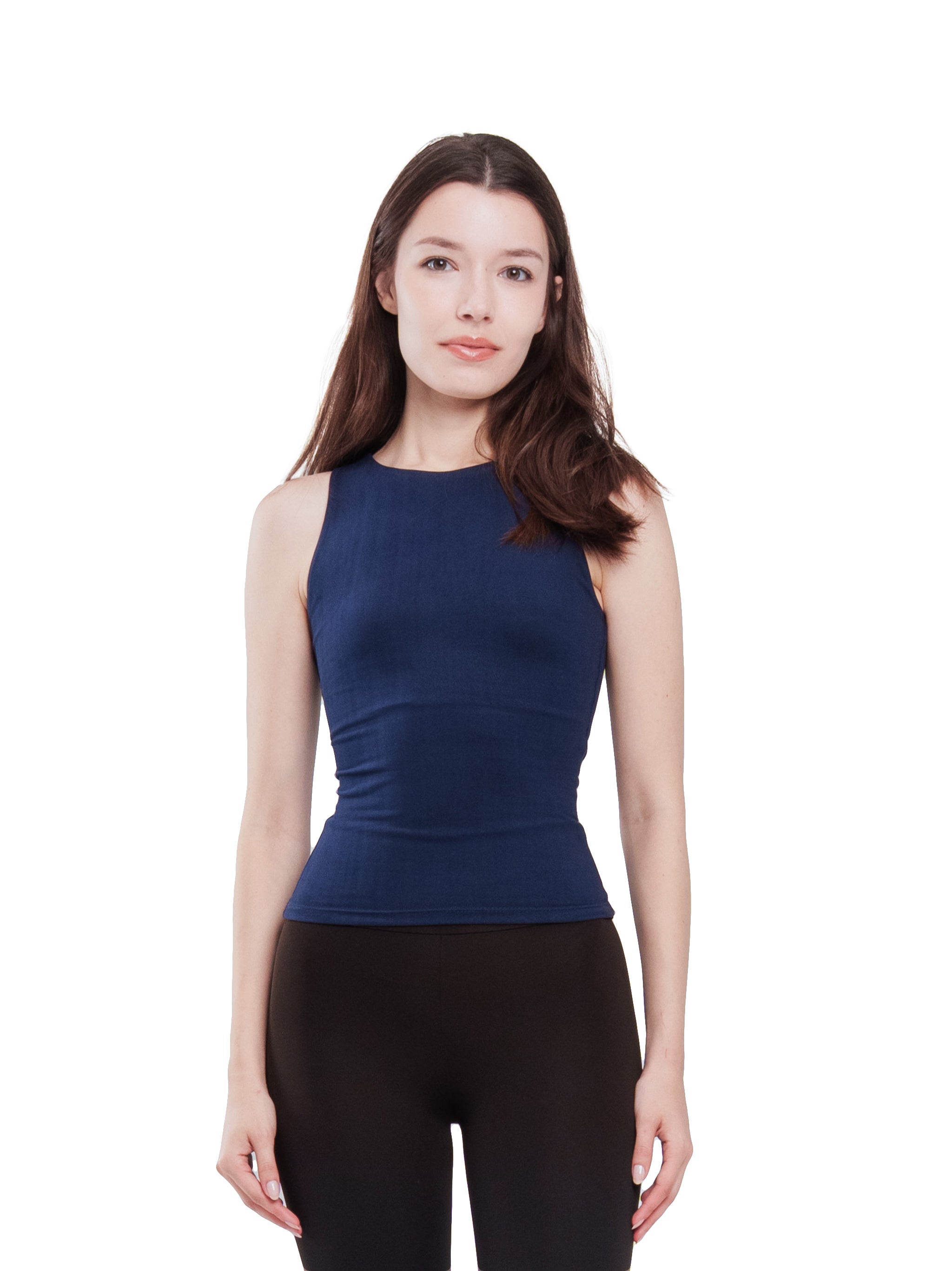 NAVY MICROFIBER CREWNECK TANK TOP