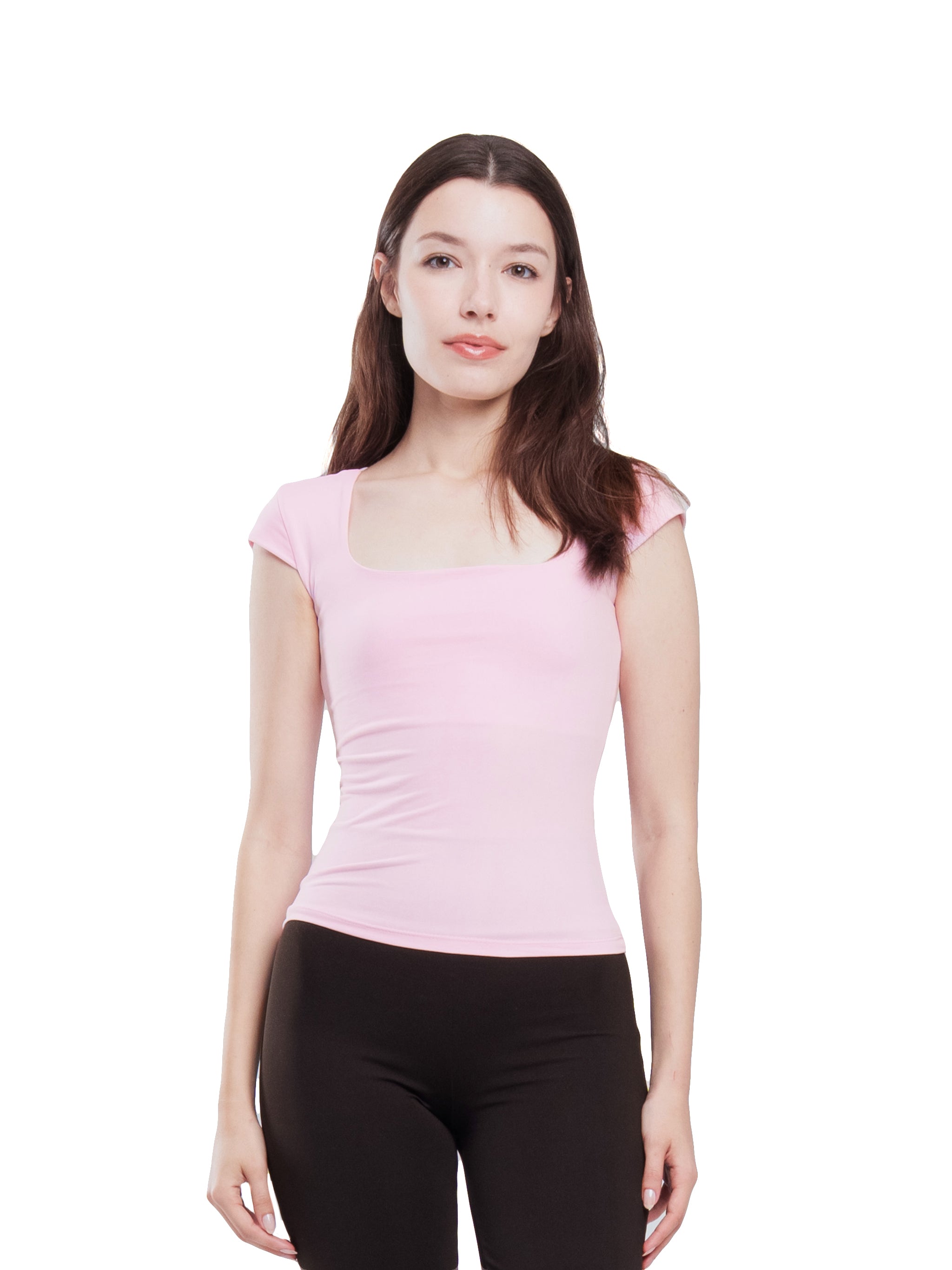 BABY PINK MICROFIBER SQUARE NECK TOP