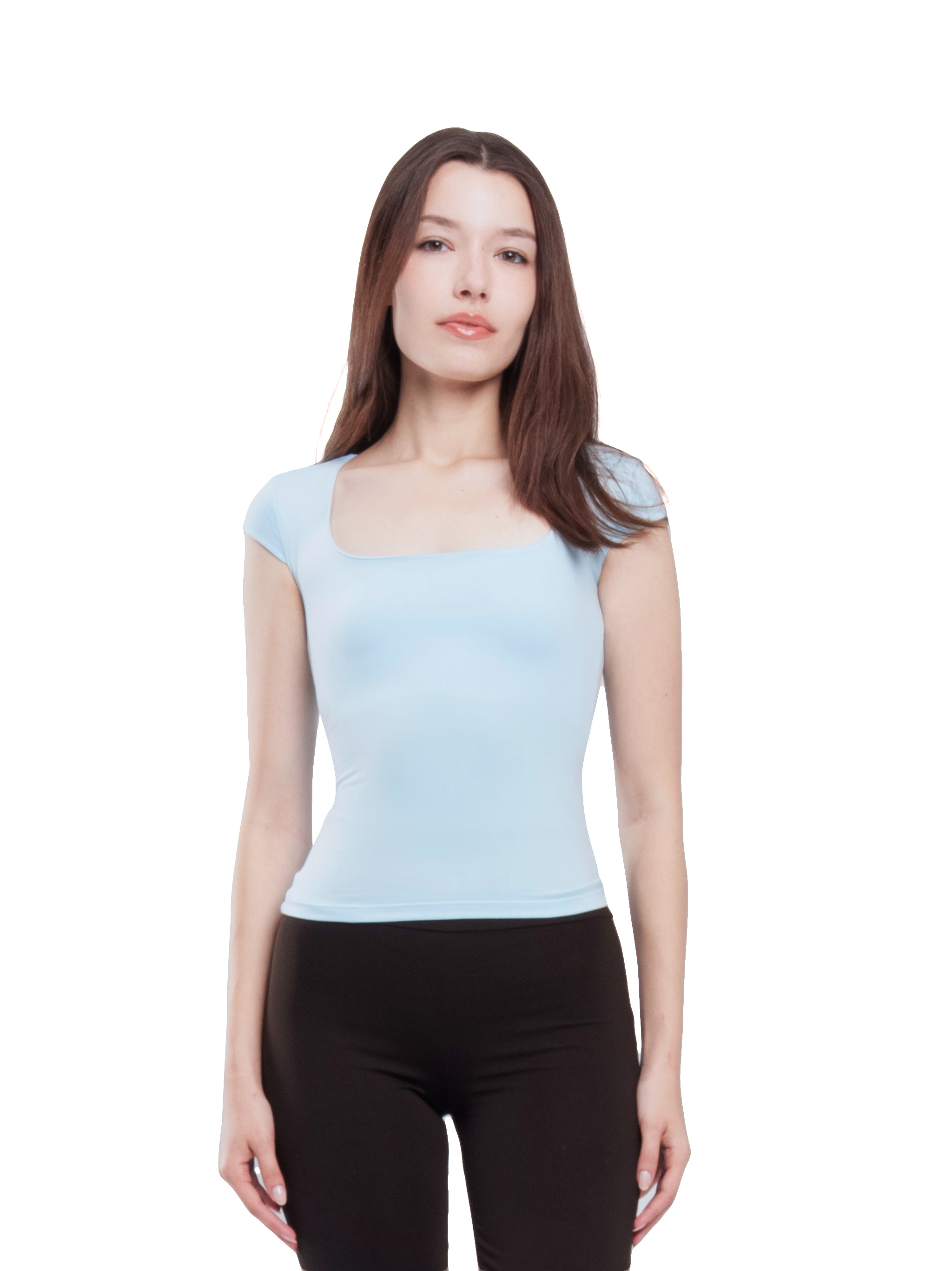 BABY BLUE MICROFIBER SQUARE NECK TOP
