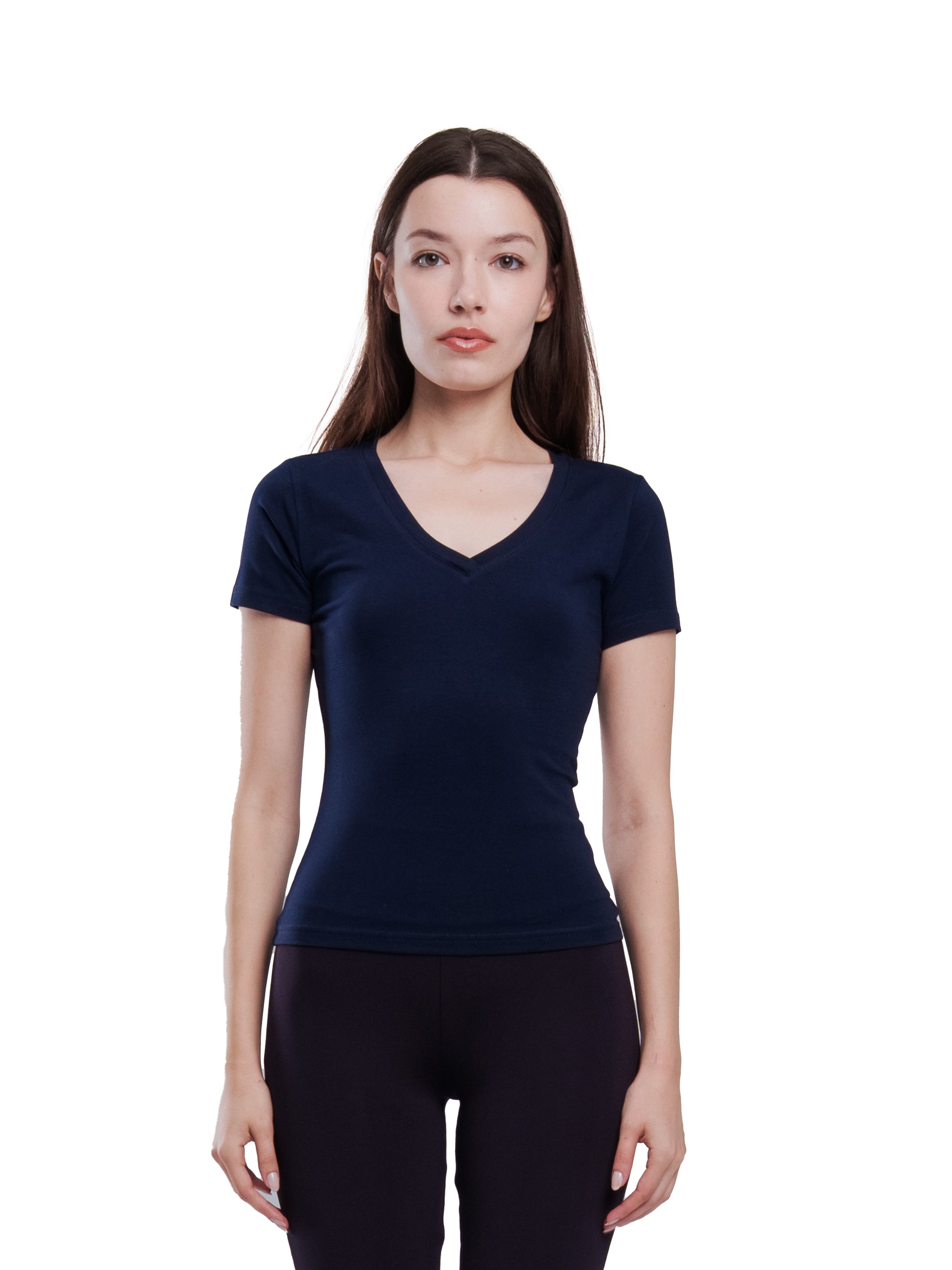 NAVY V-NECK SHORT SLEEVE TOP
