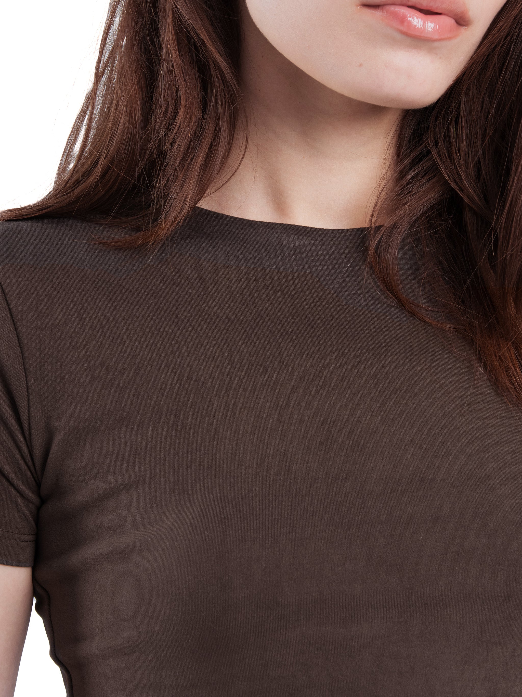 BROWN MICROFIBER BASIC SHORT SLEEVE TOP