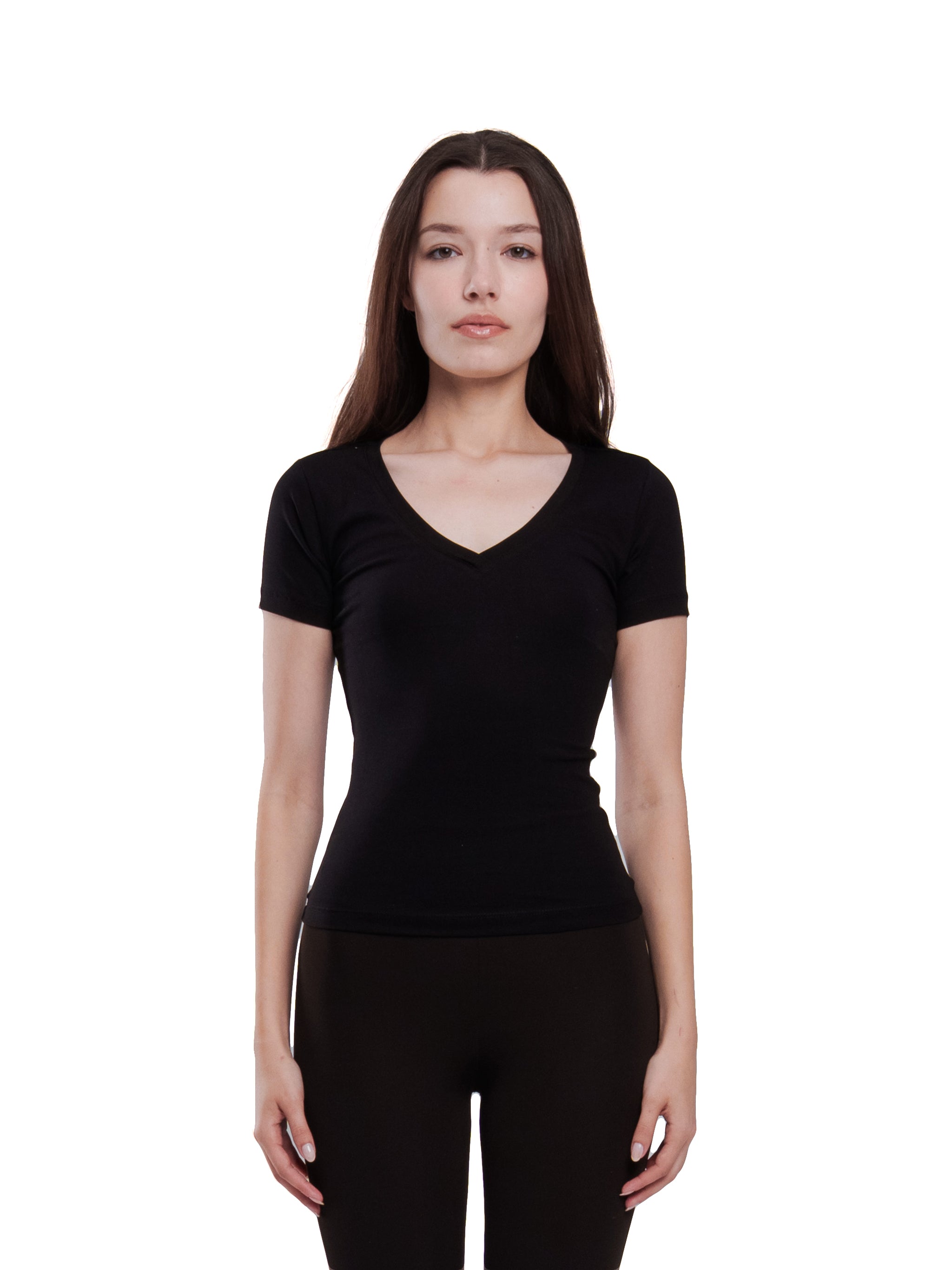 BLACK V-NECK SHORT SLEEVE TOP