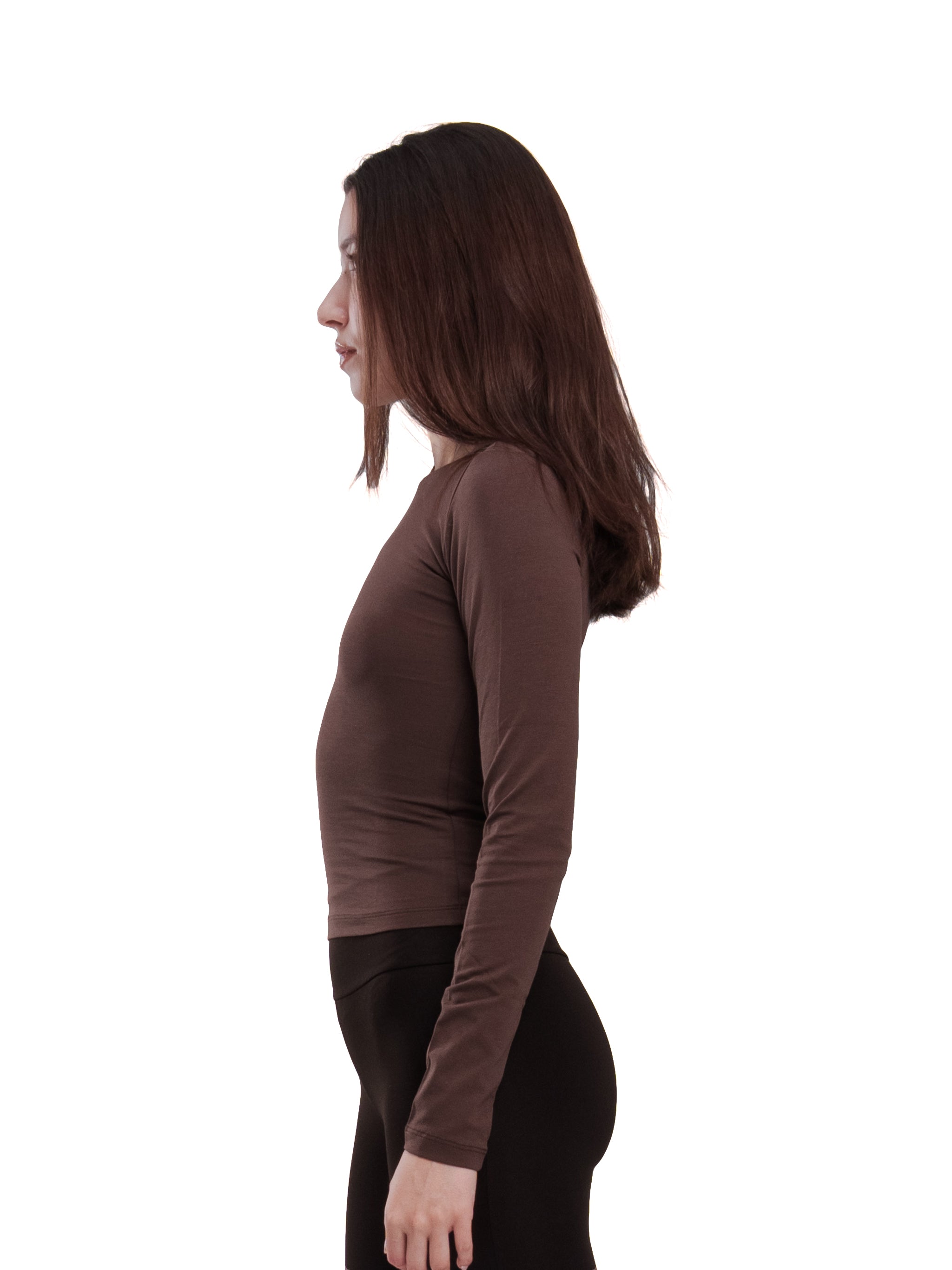 BROWN BASIC LONG SLEEVE TOP