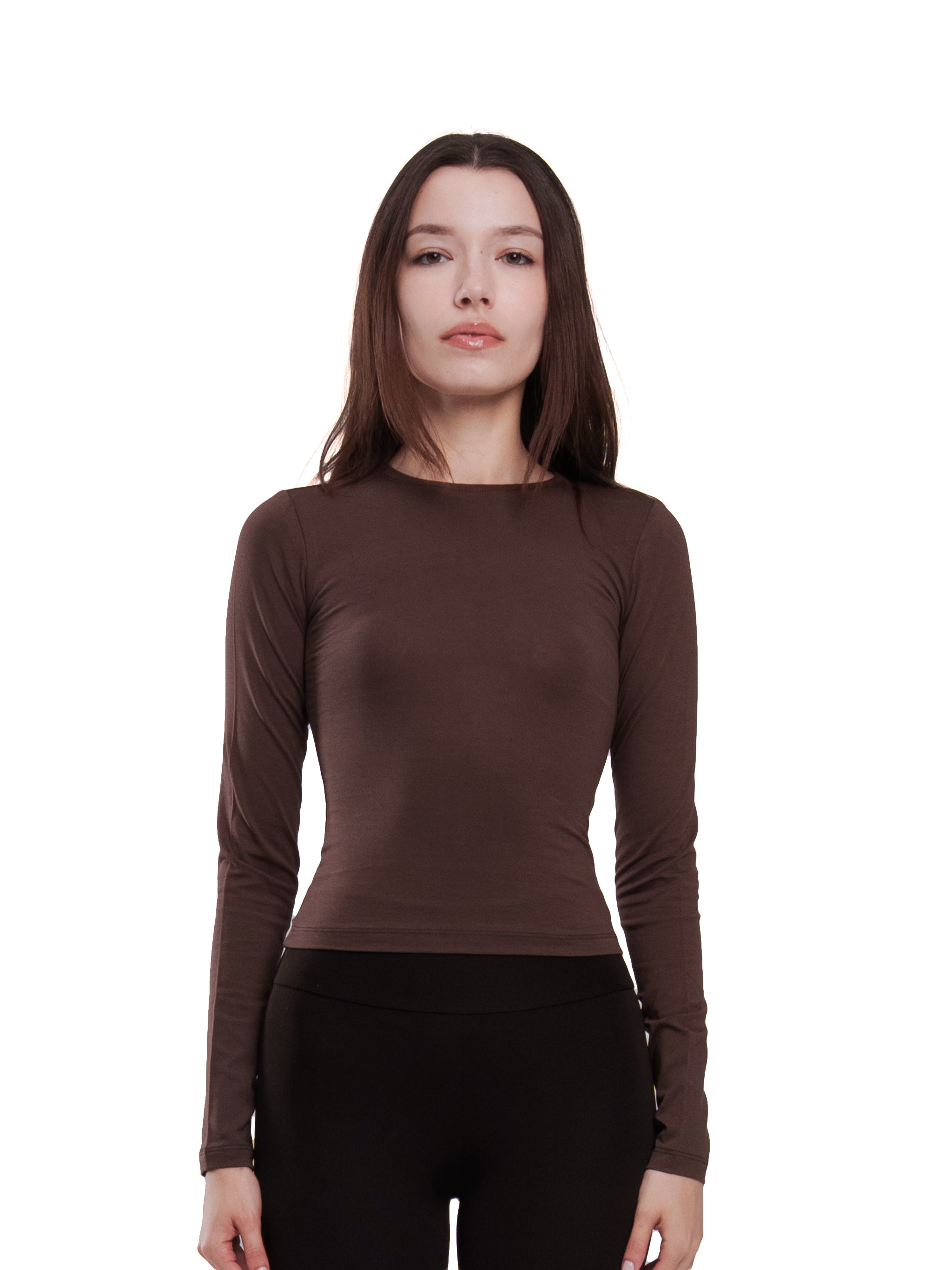 BROWN BASIC LONG SLEEVE TOP