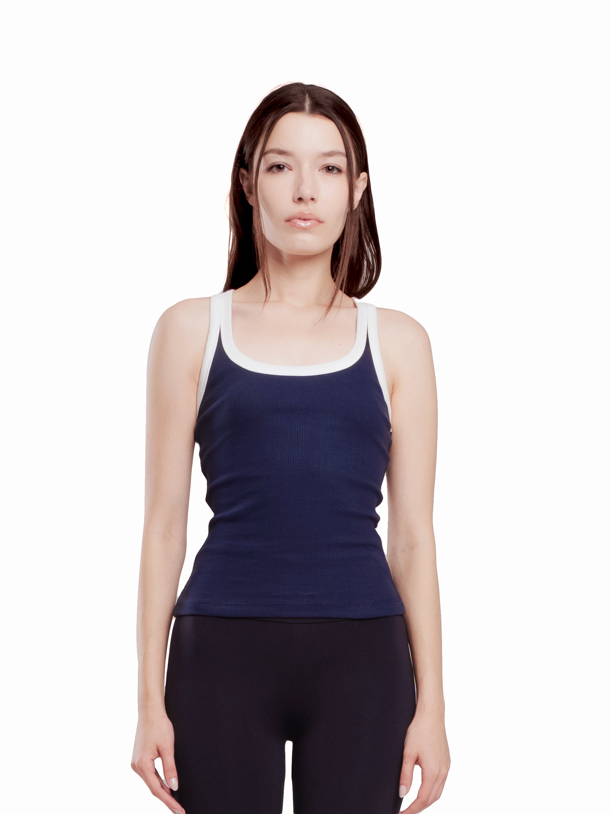 NAVY WHITE EDGE TANK TOP