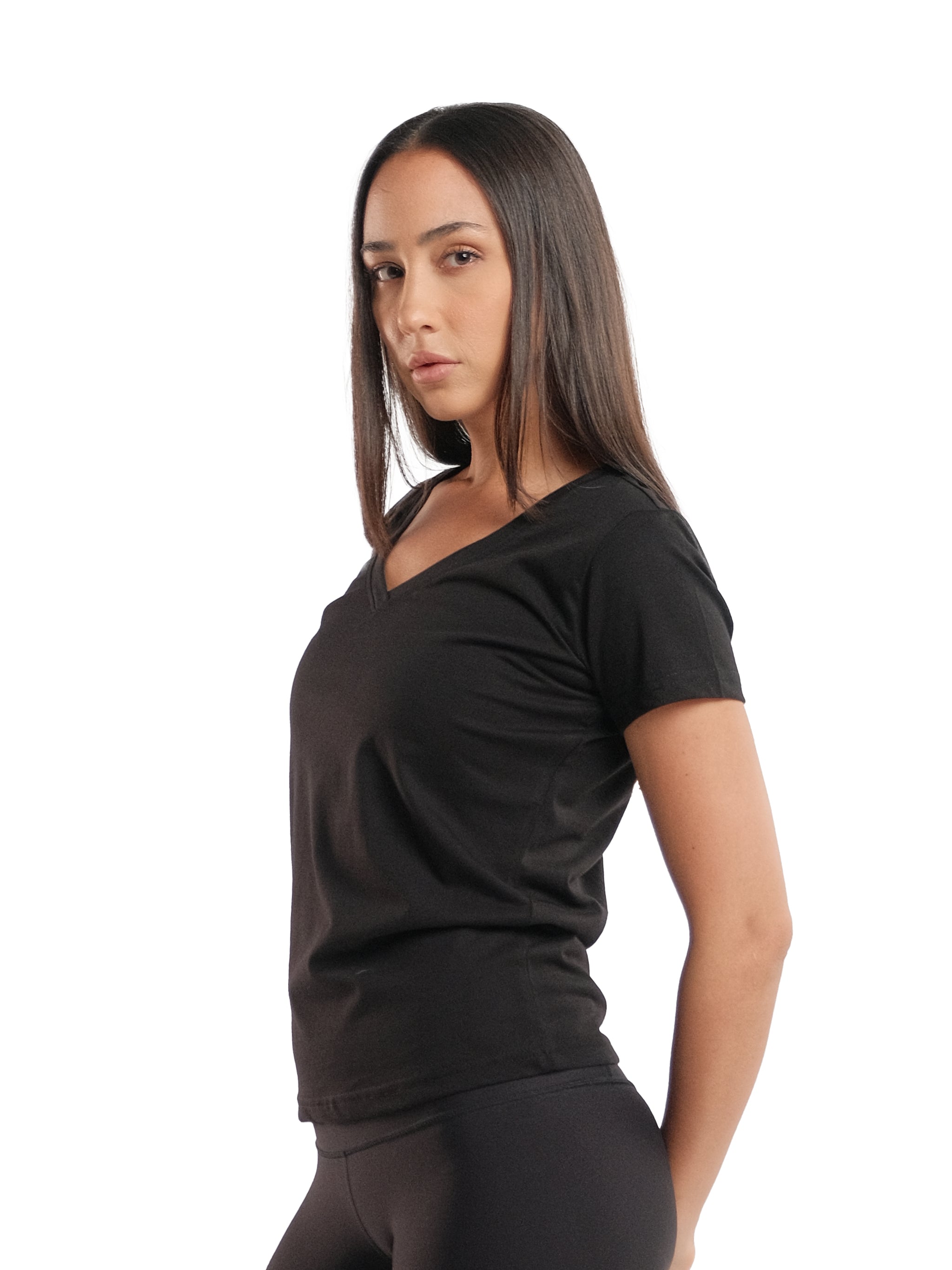 BLACK RELAXED FIT V-NECK TEE