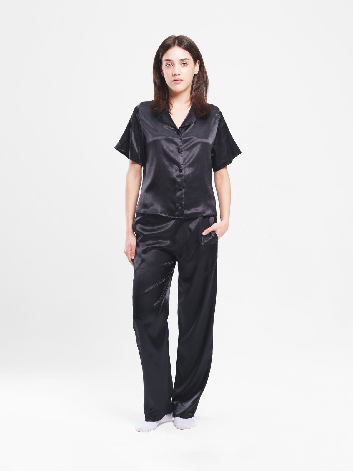 SATIN BUTTON UP SET