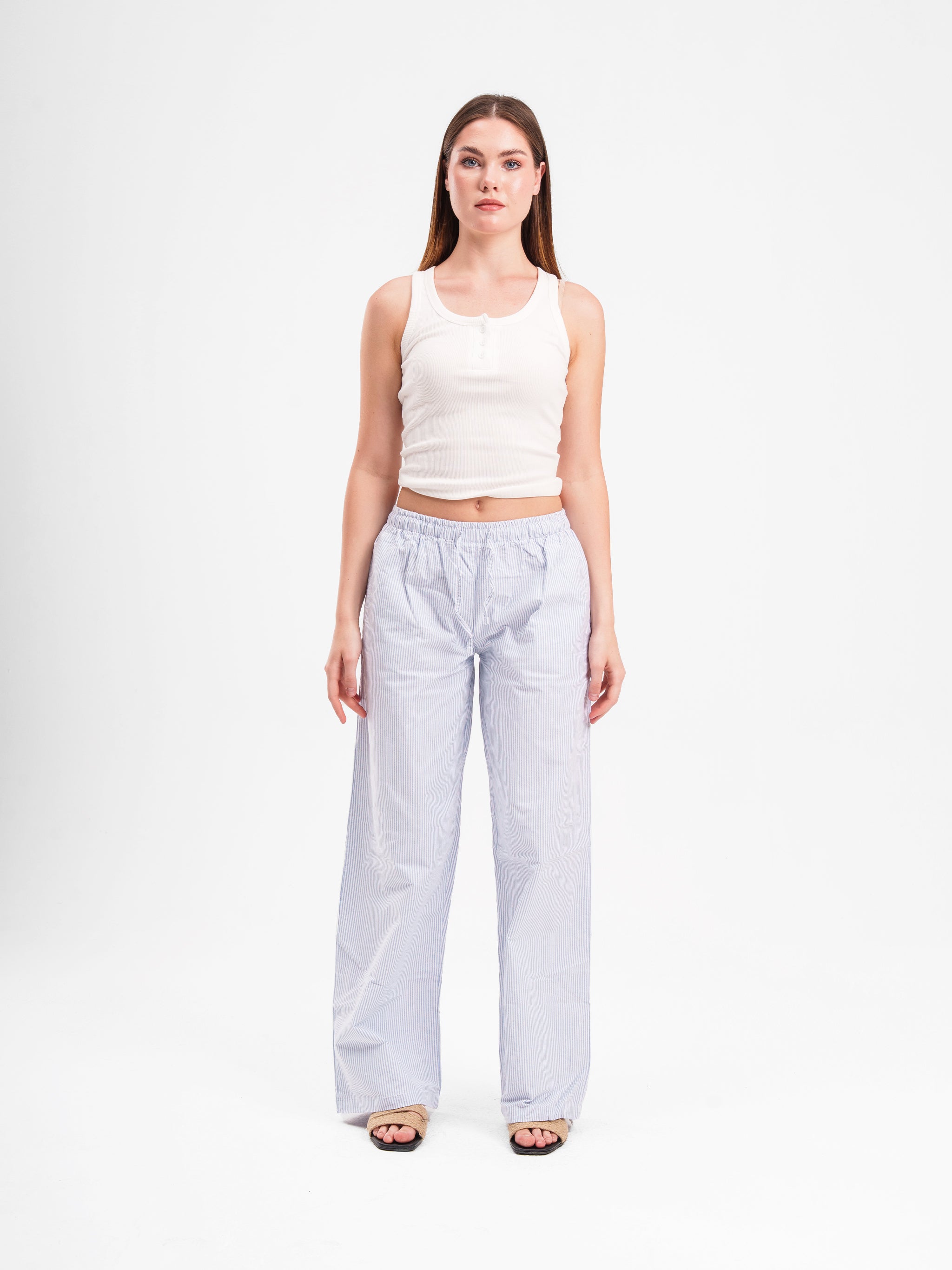 BLUE STRIPED LINEN PANTS