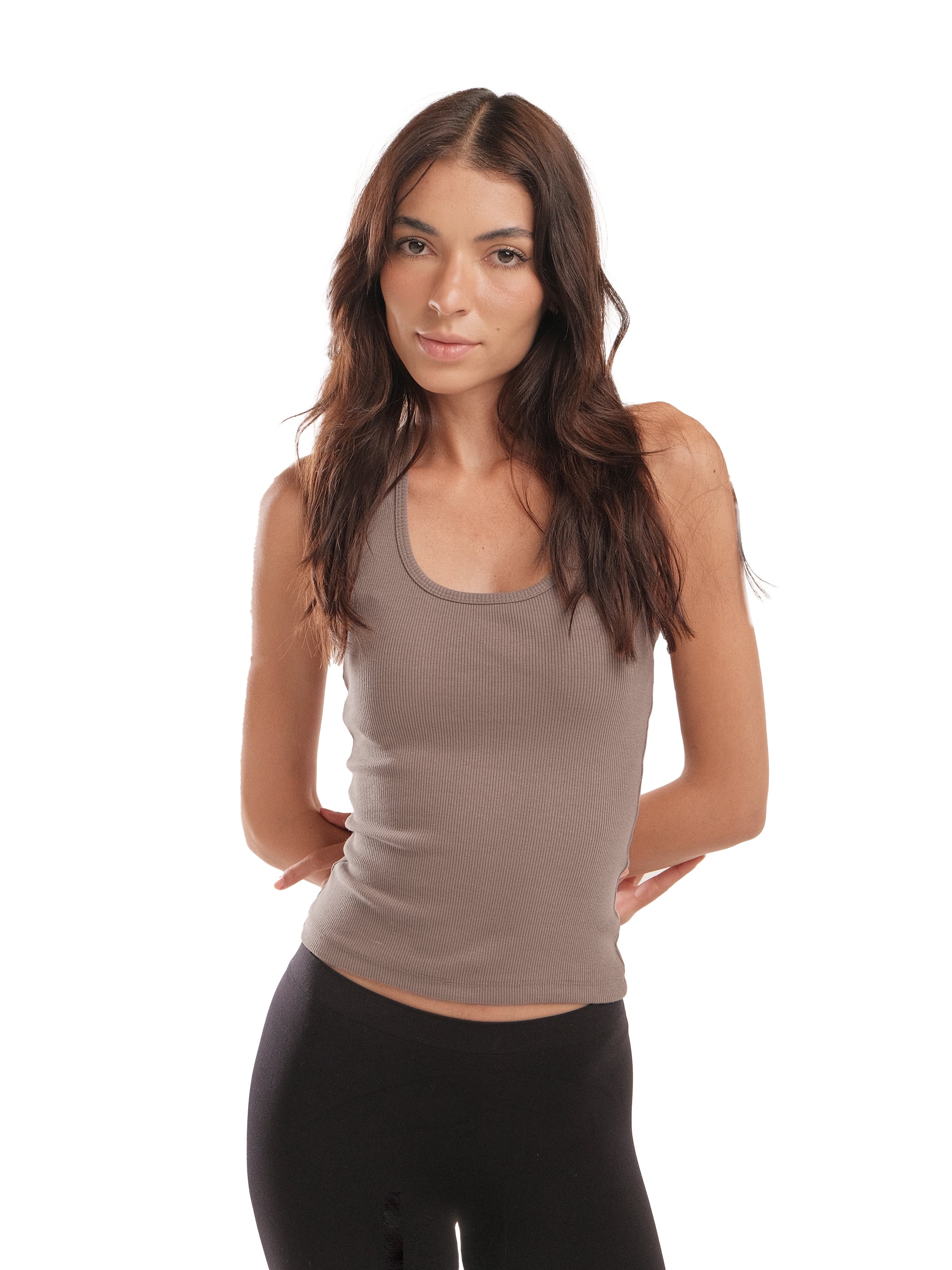 SOFT BROWN HALTER TANK TOP