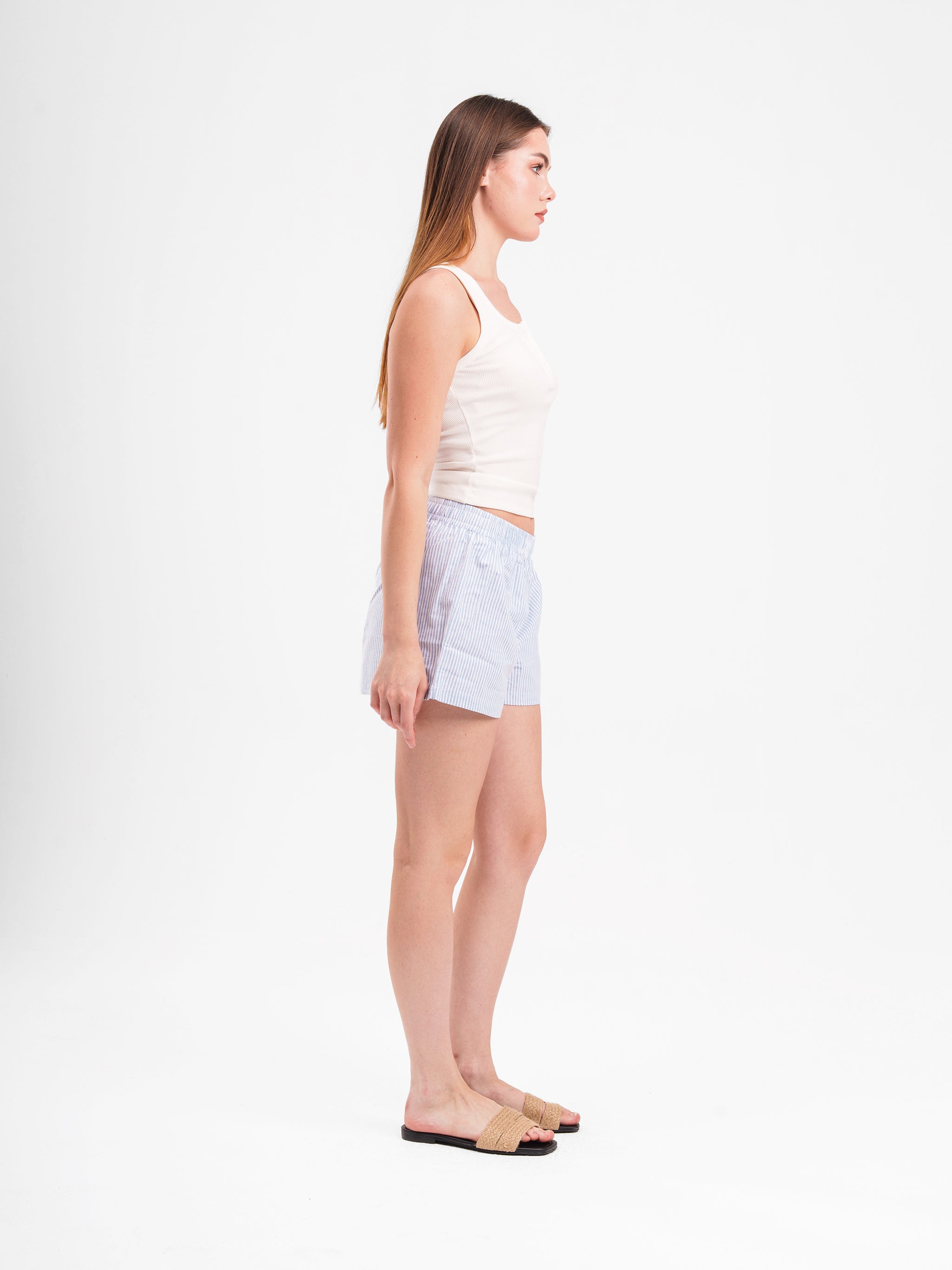 BLUE STRIPED LINEN SHORTS