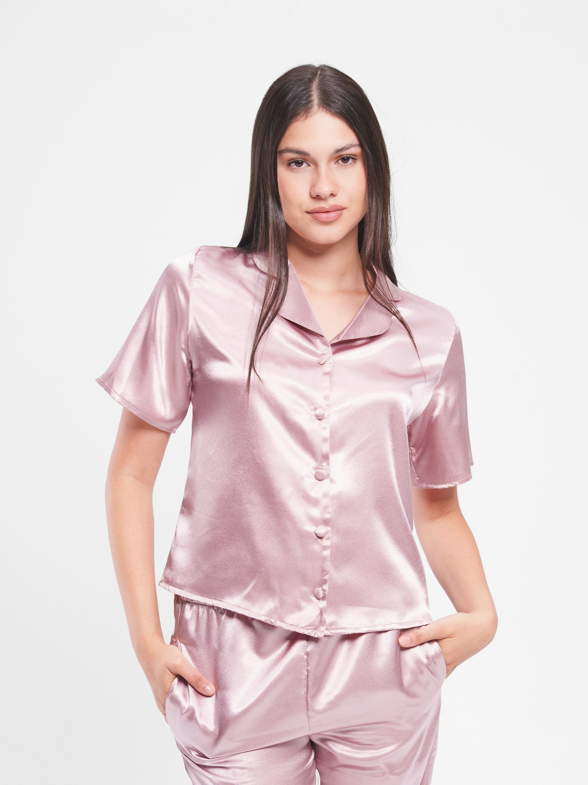 CASHMERE SATIN BUTTON UP SET