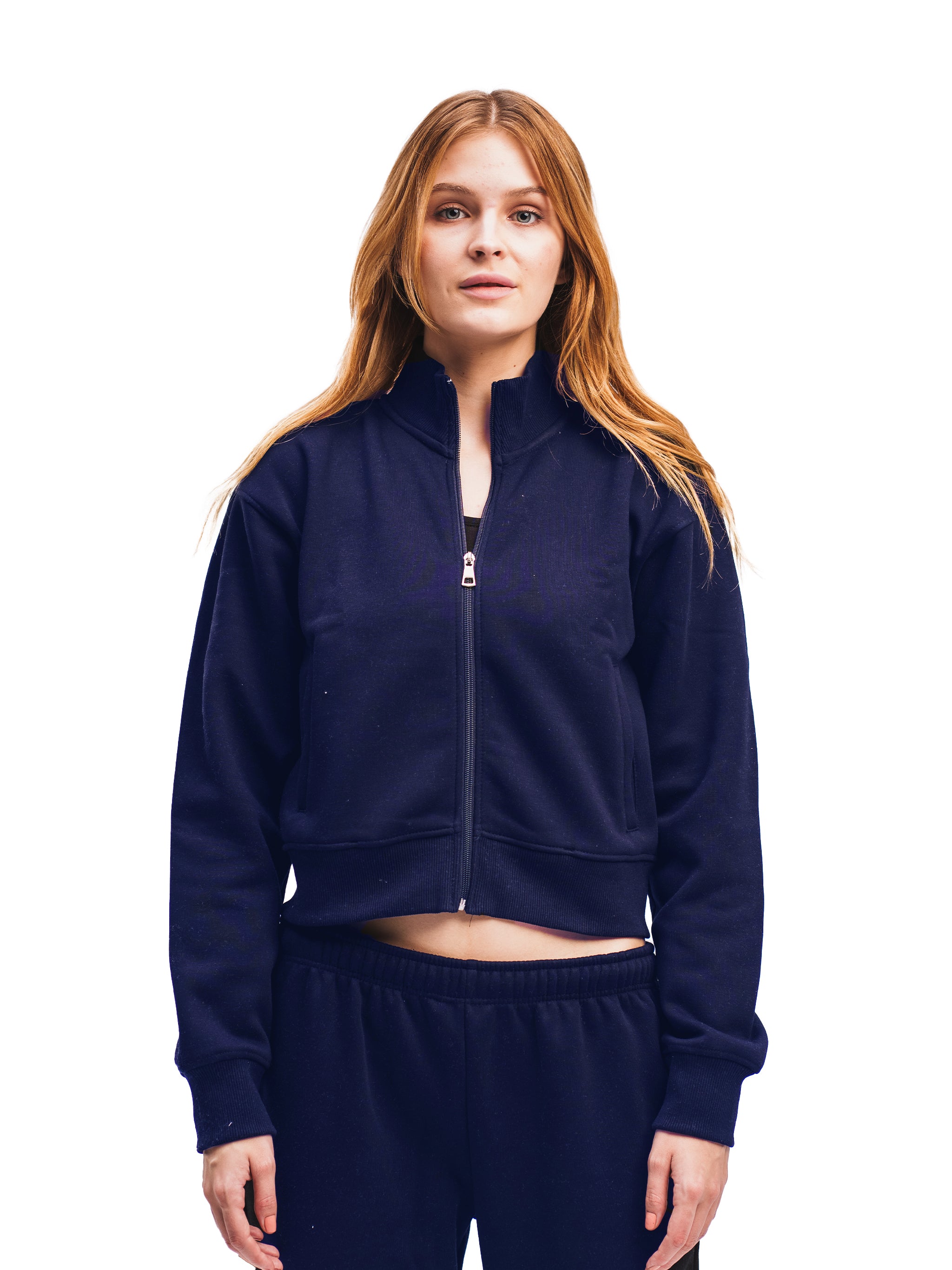 NAVY CROPPED ZIP UP