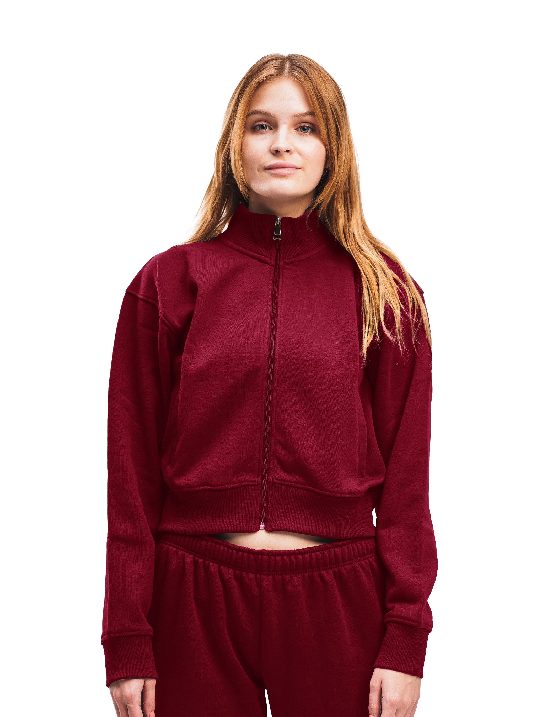 BURGUNDY CROPPED ZIP UP