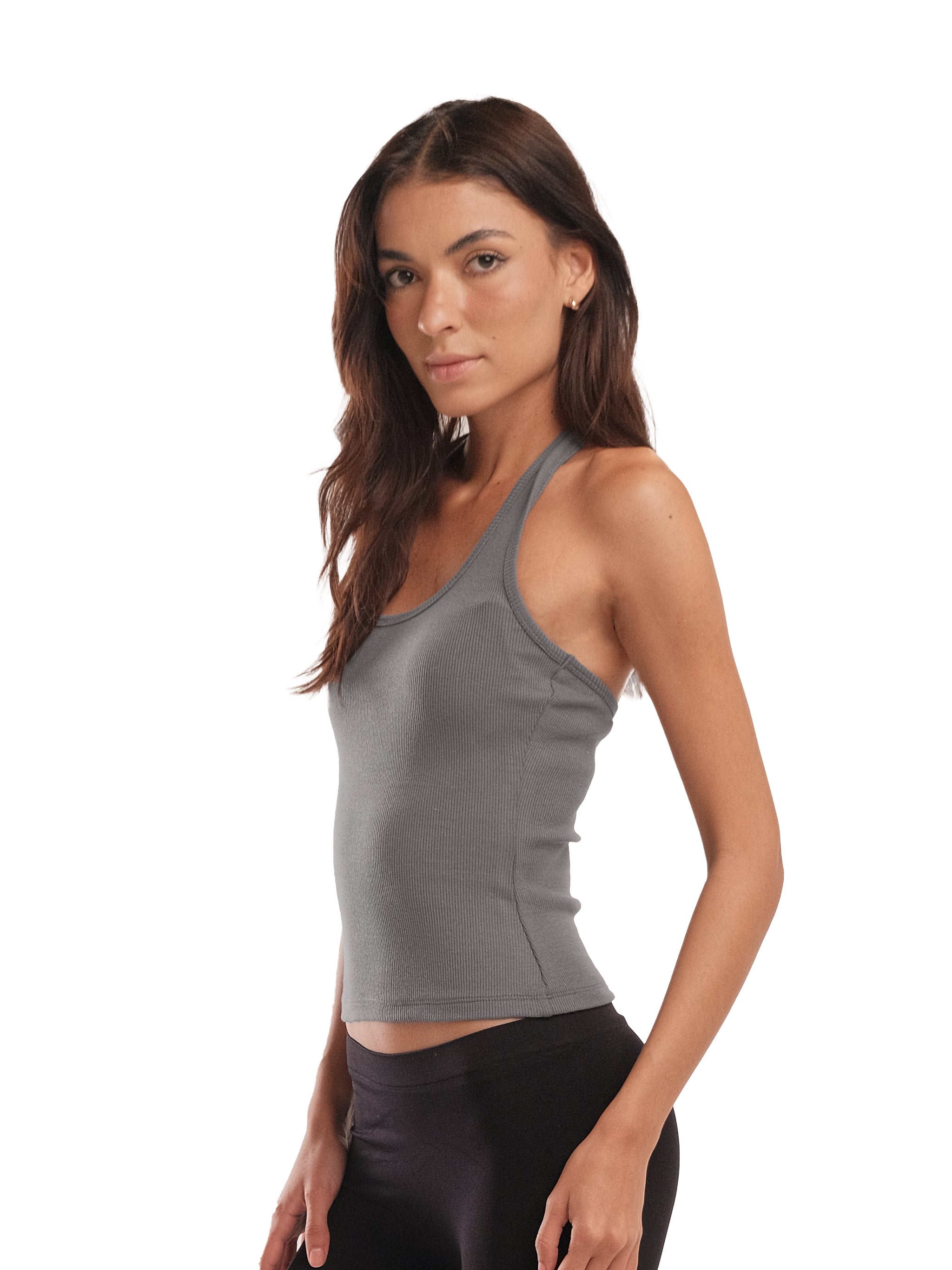 DARK GREY HALTER TANK TOP