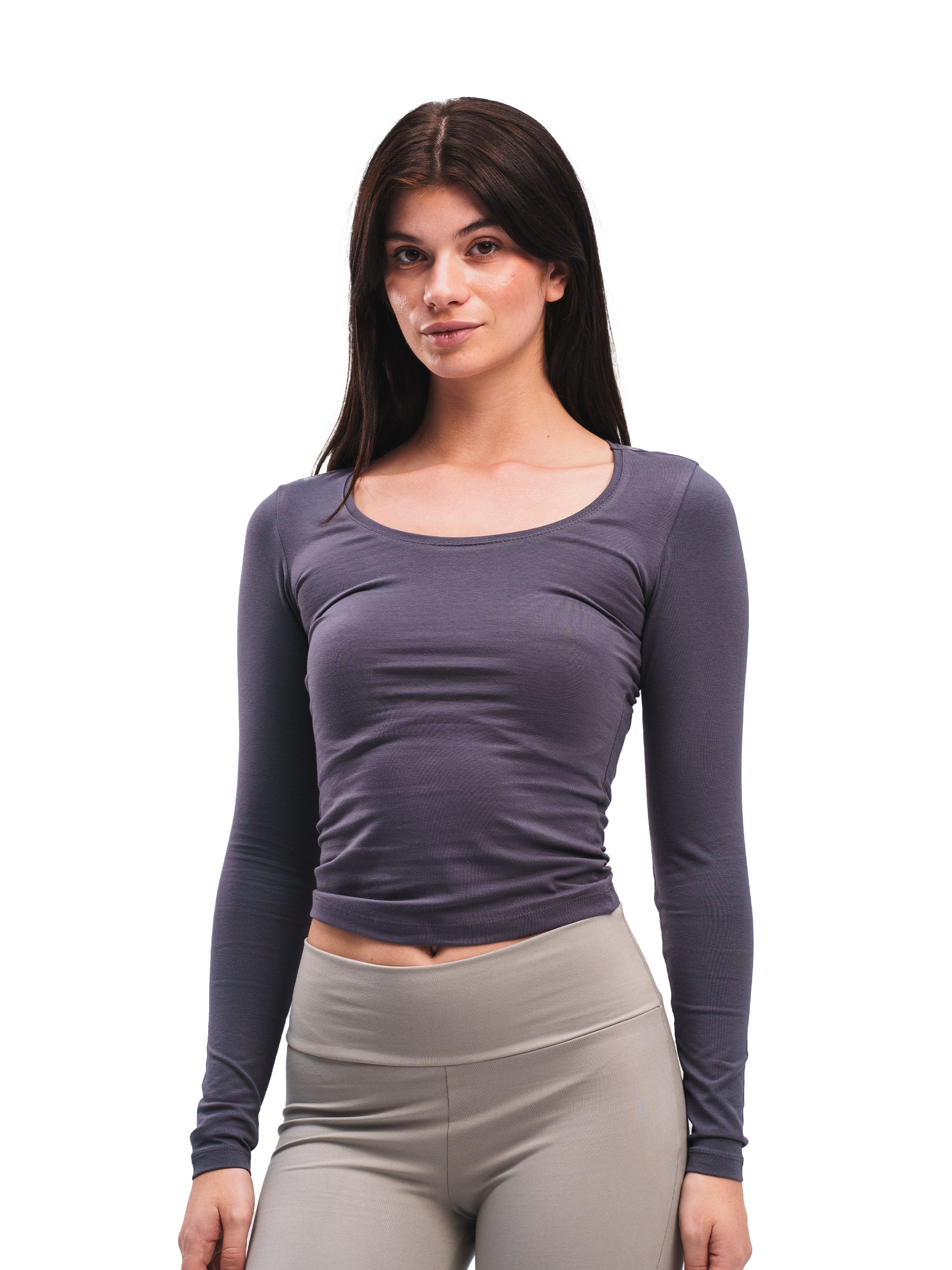 DARK GREY U-SHAPED LONG SLEEVE TOP