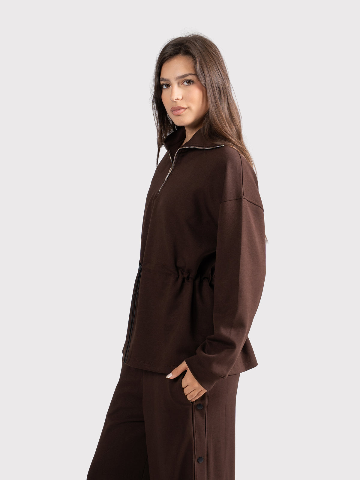 BREATHABLE CINCH SWEATER - BROWN