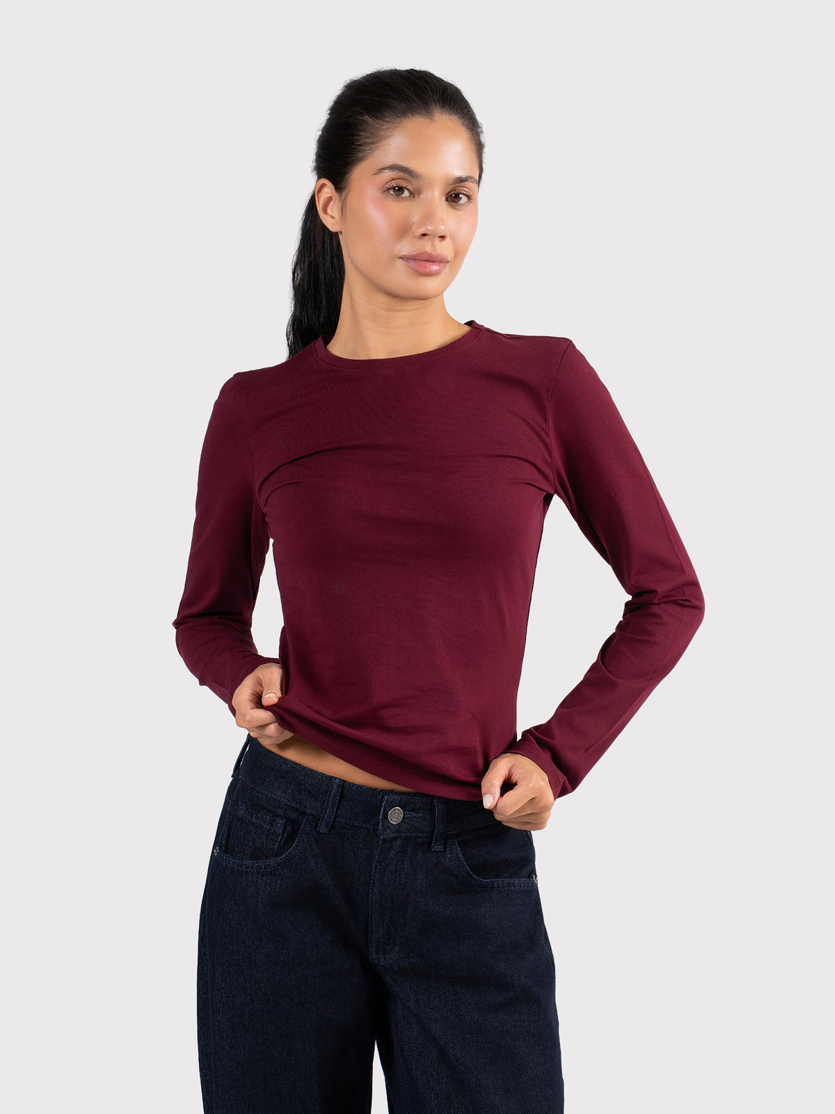 BASIC LONG SLEEVE TOP BURGUNDY