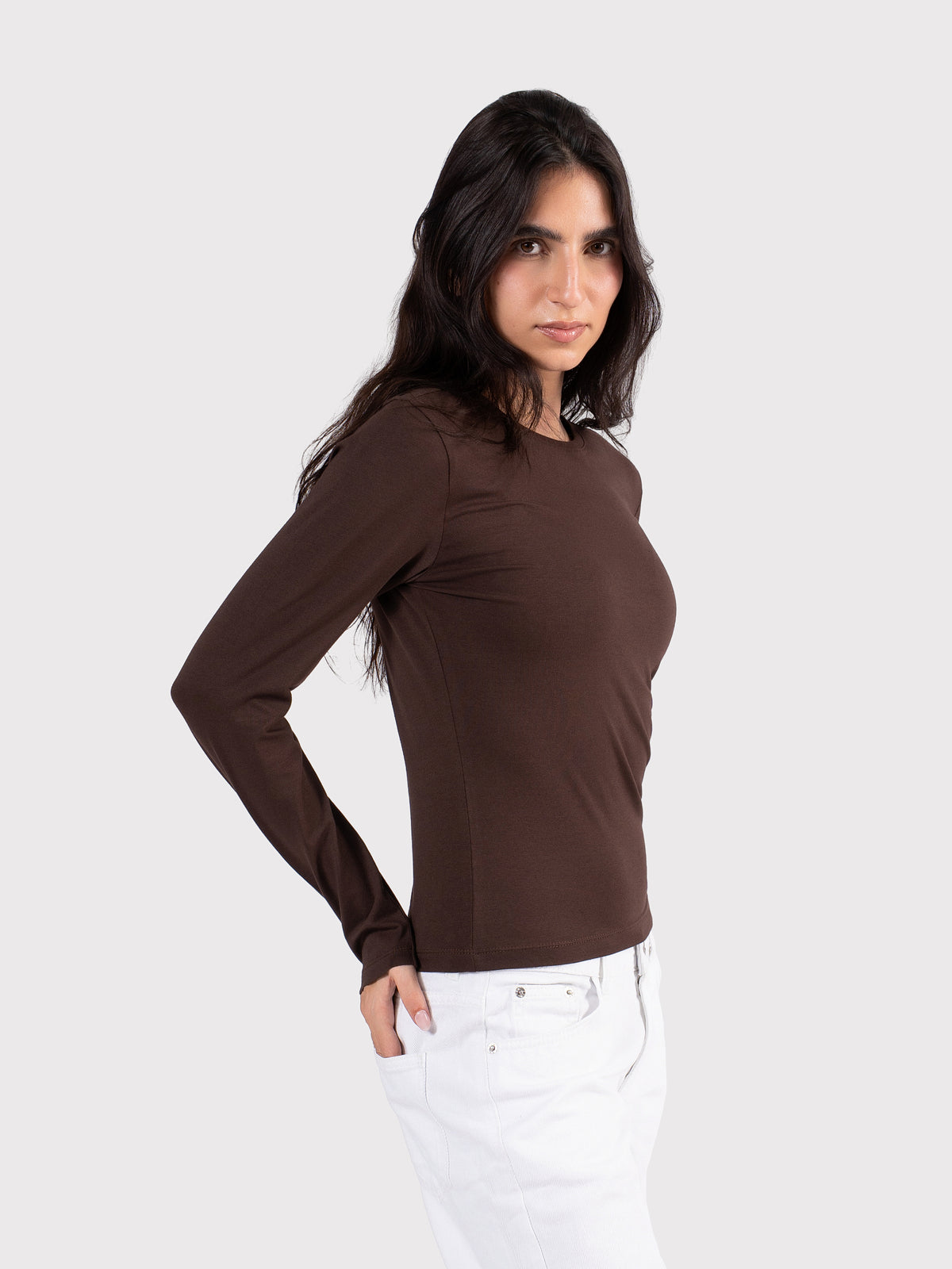 BASIC LONG SLEEVE TOP BROWN