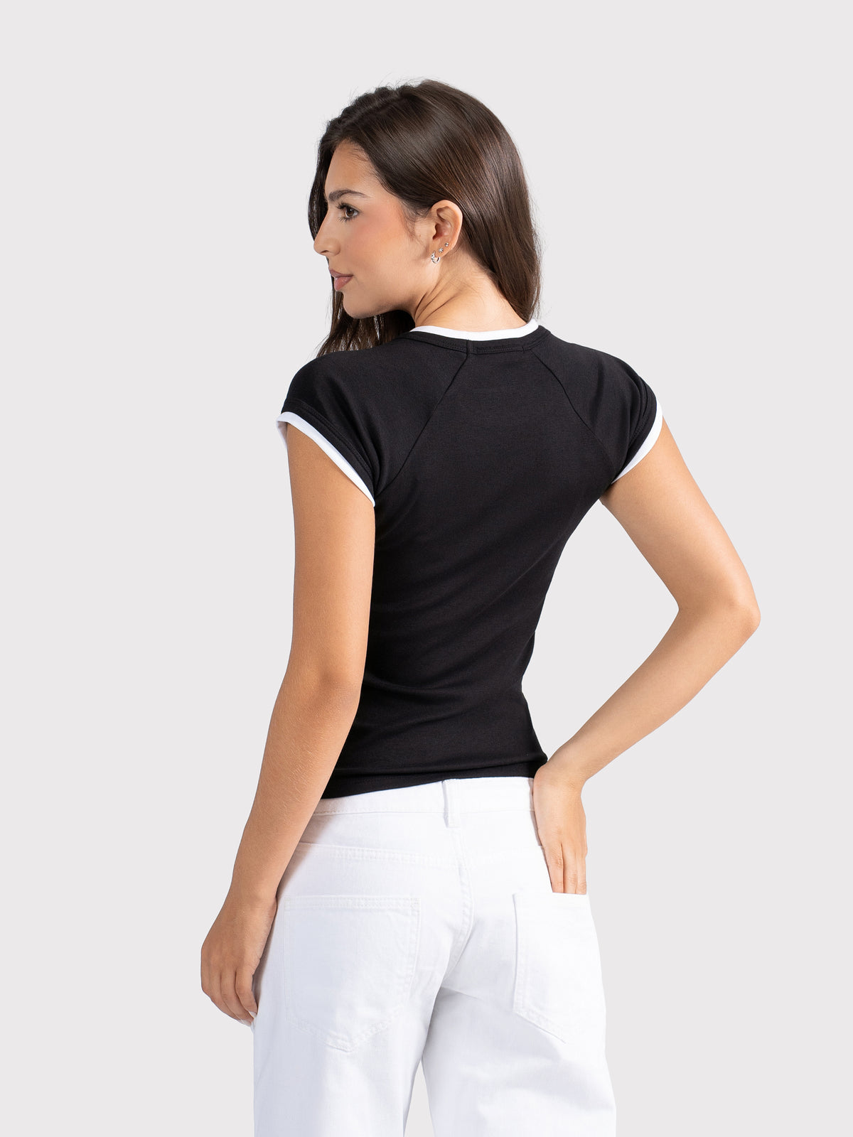 TWO TONE CAP SLEEVE TEE BLACK