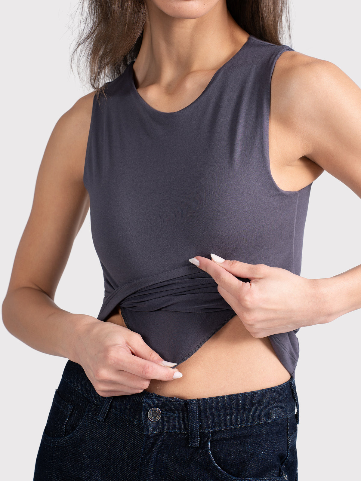 MICROFIBER CREWNECK TANK TOP CHARCOAL
