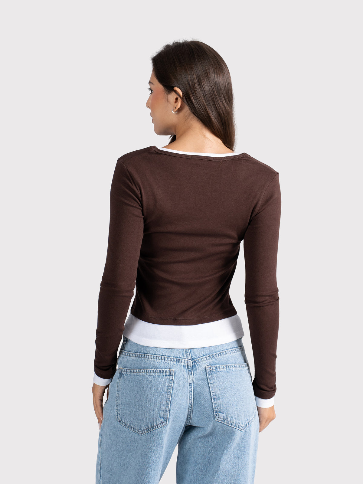 TWO TONE LONG SLEEVE TEE BROWN
