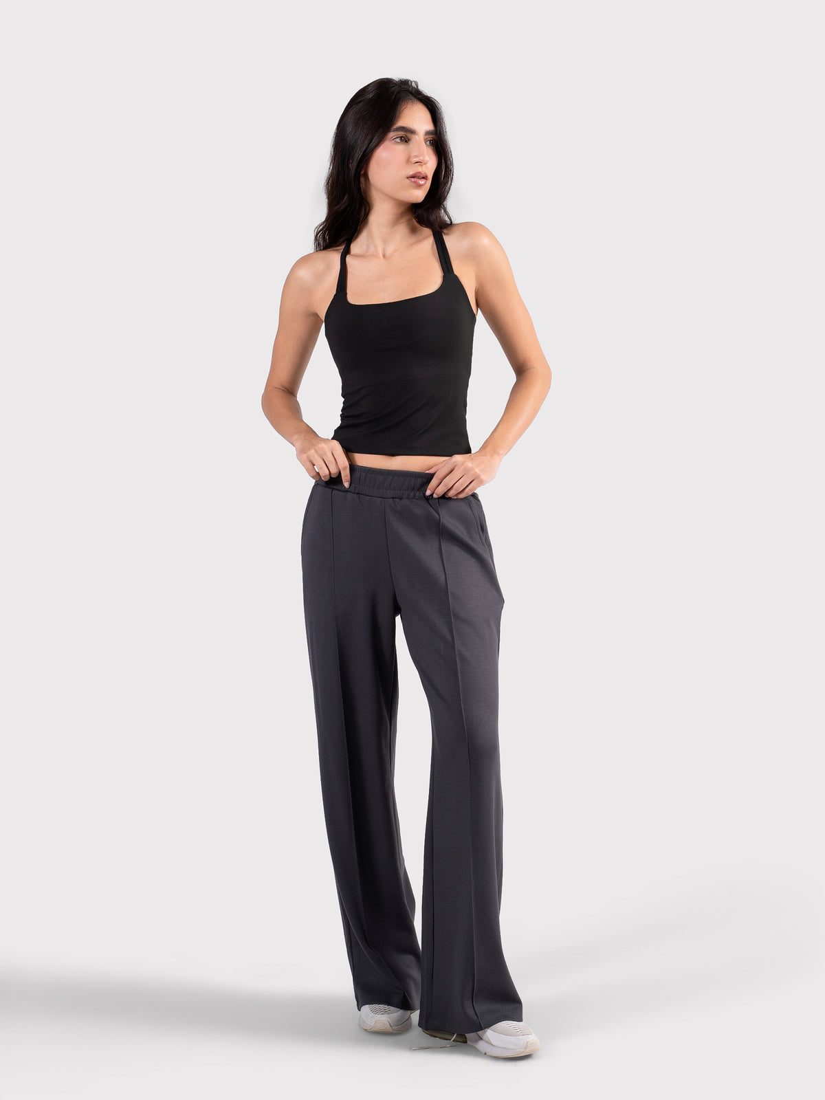 BREATHABLE PLEATED WIDE LEG PANTS GREY