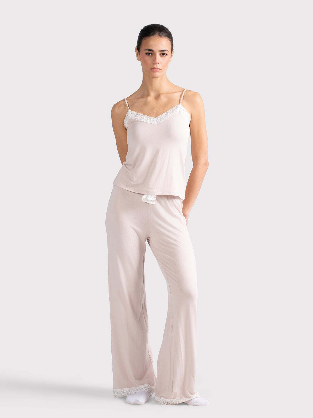 WHITE LACE TRIM CAMI PANTS SET PINK