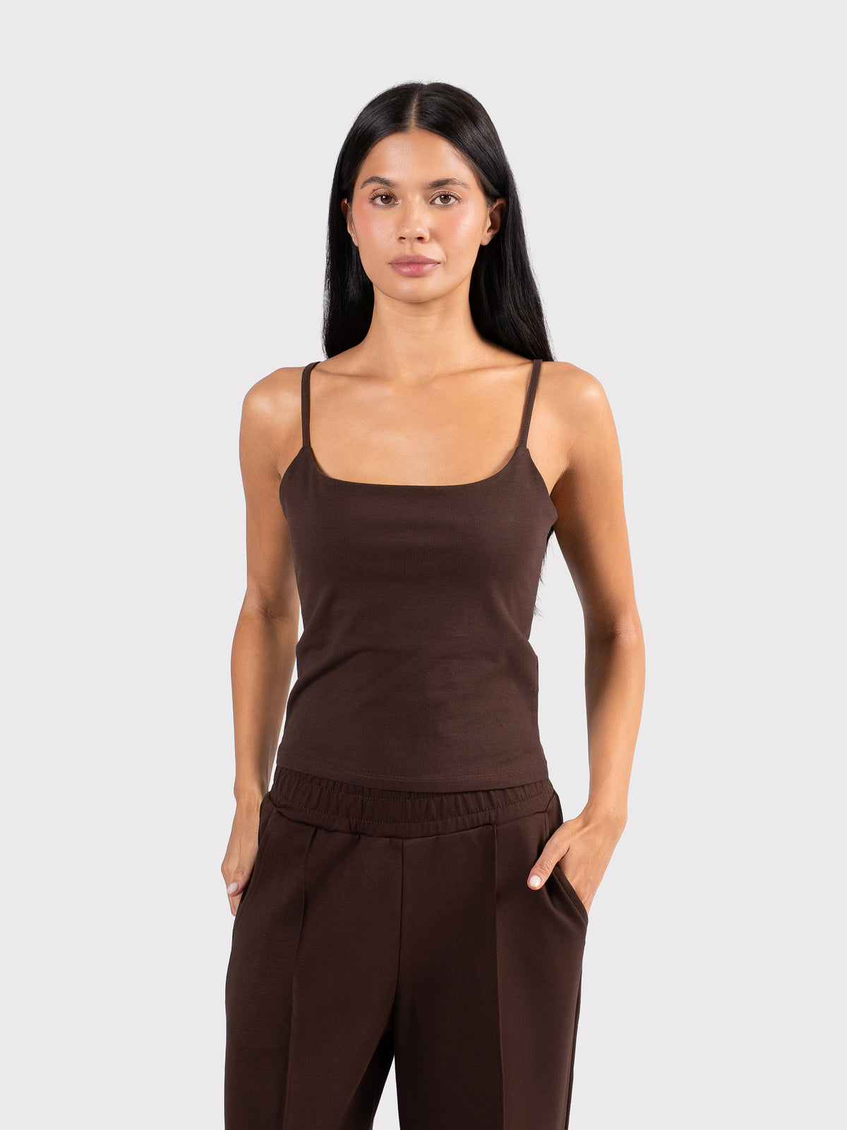 SPAGHETTI STRAP TOP BROWN