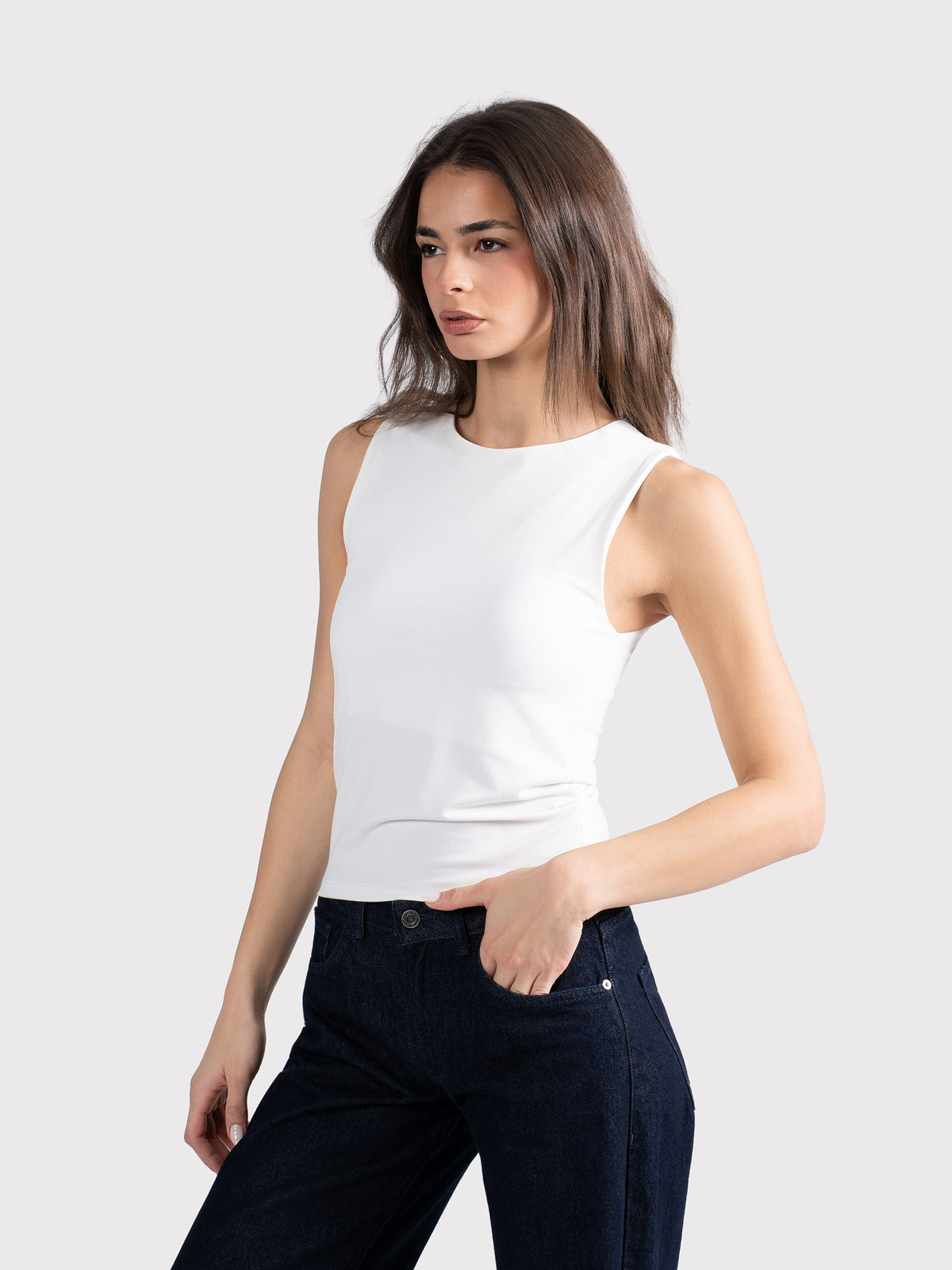 MICROFIBER CREWNECK TANK TOP OFF-WHITE