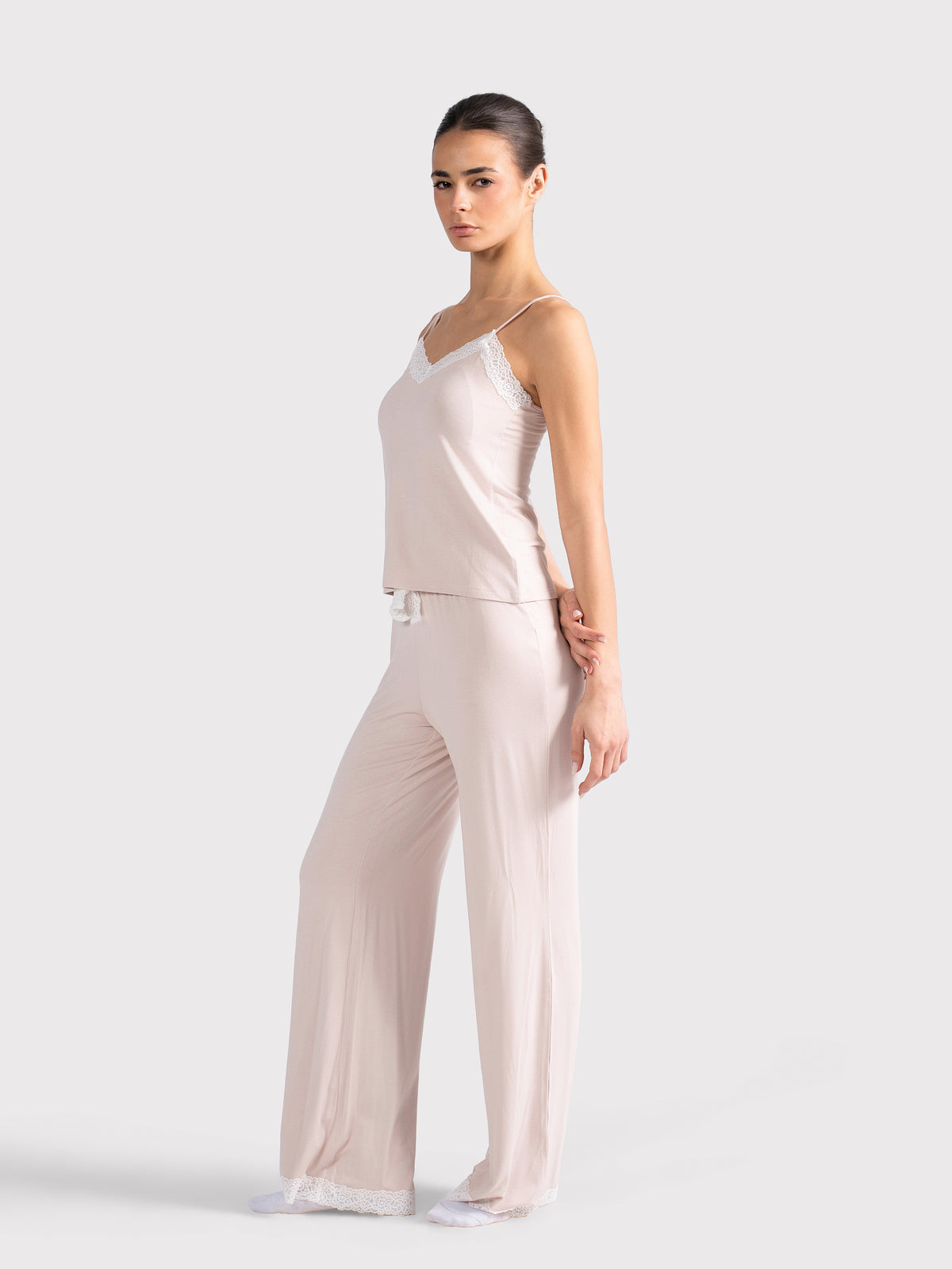 WHITE LACE TRIM CAMI PANTS SET PINK