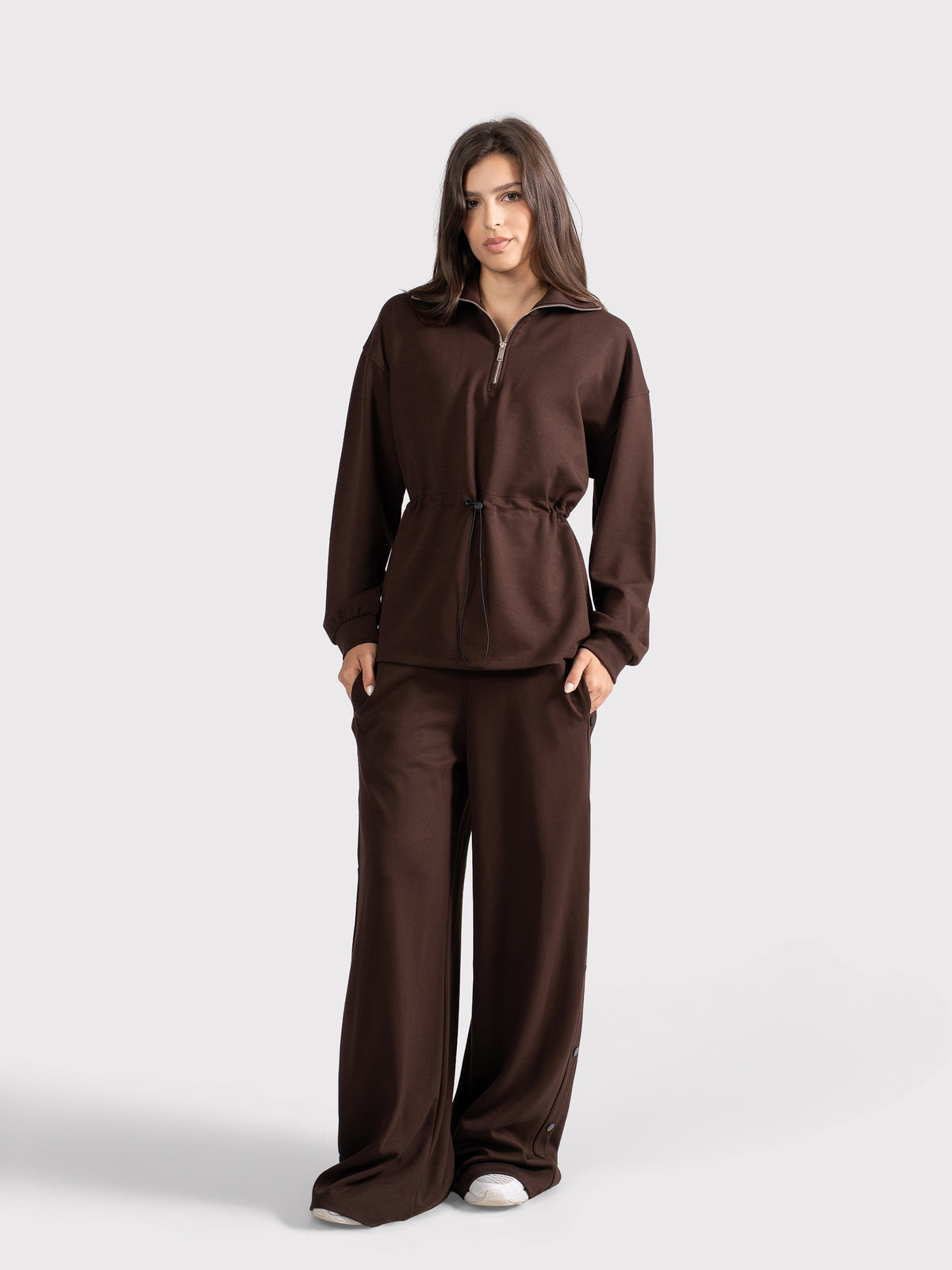 BREATHABLE CINCH SWEATER - BROWN