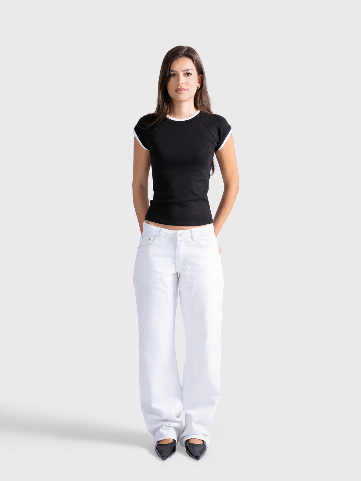 TWO TONE CAP SLEEVE TEE BLACK