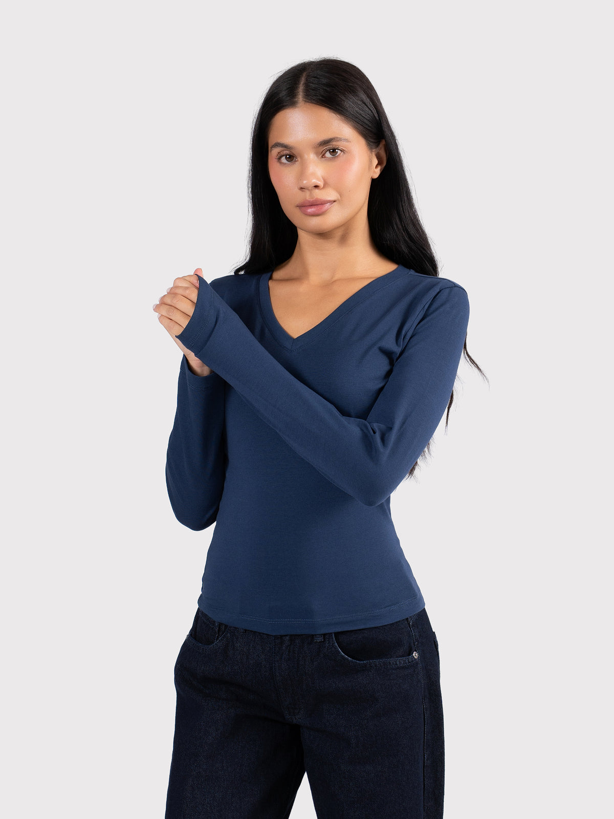V-NECK LONG SLEEVE TOP NAVY
