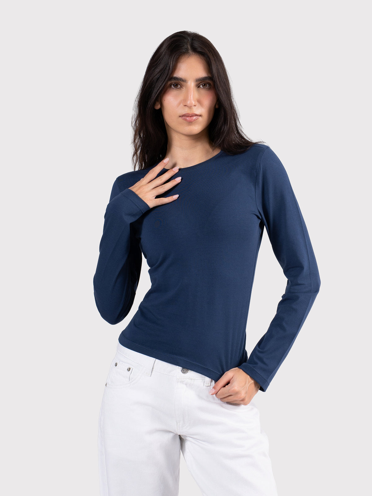 BASIC LONG SLEEVE TOP NAVY