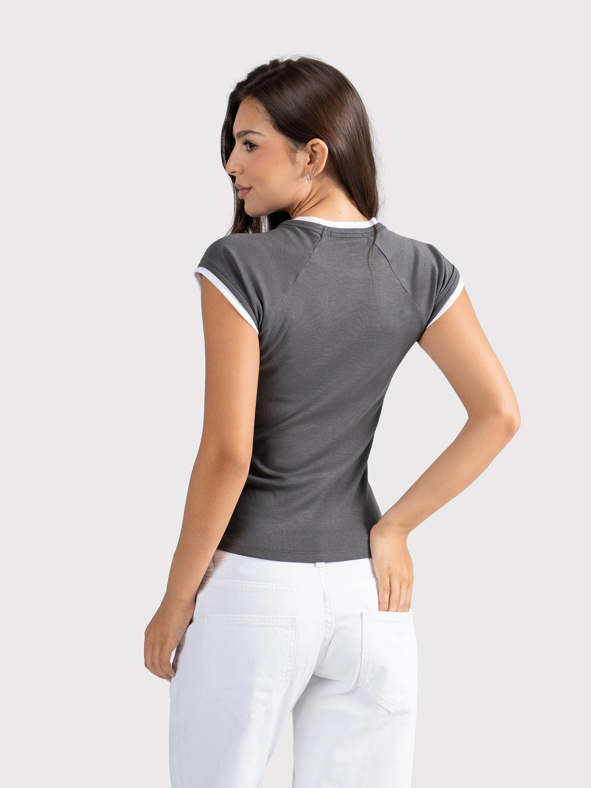 TWO TONE CAP SLEEVE TEE DARK GRAY